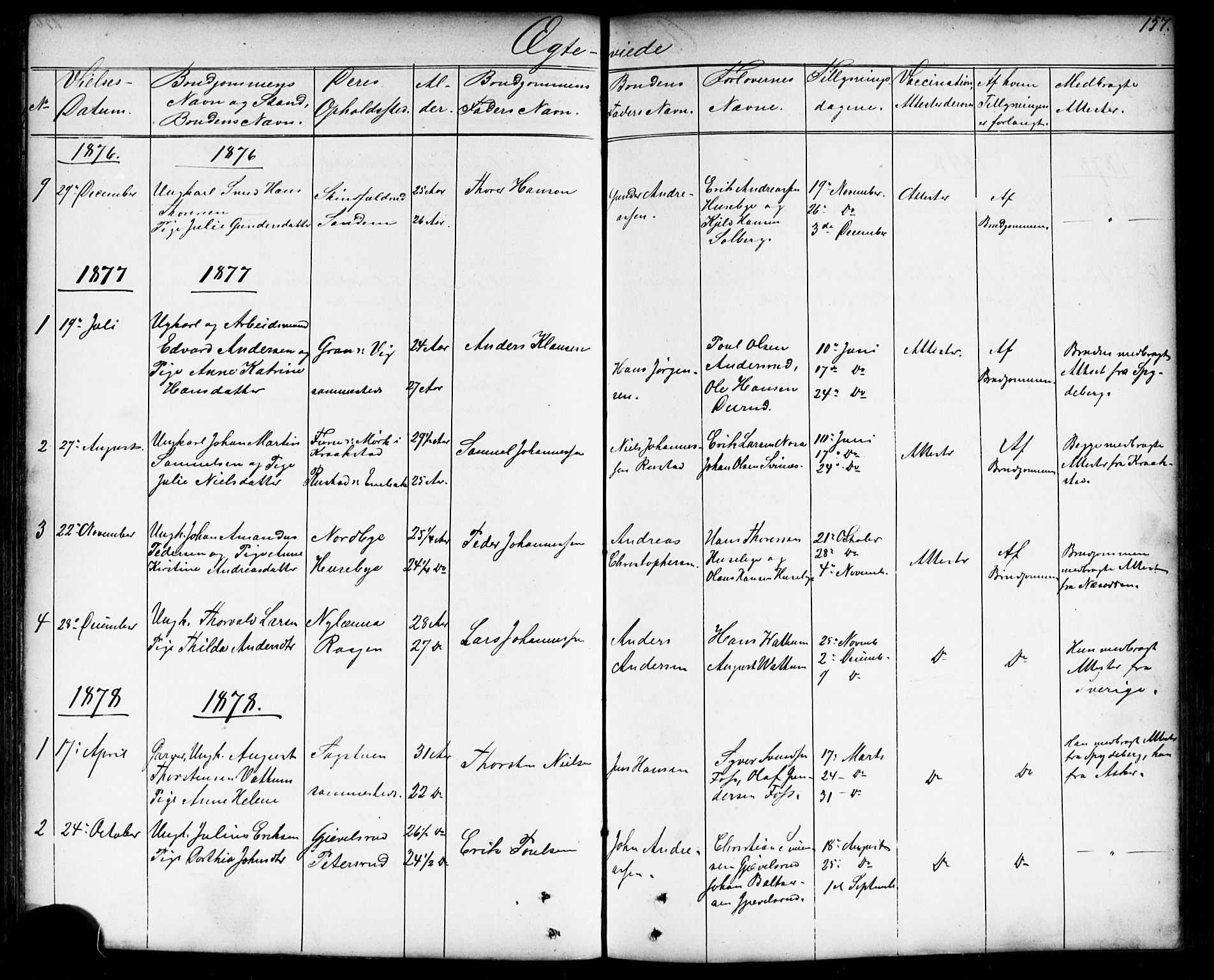 Enebakk prestekontor Kirkebøker, AV/SAO-A-10171c/G/Gb/L0001: Parish register (copy) no. II 1, 1859-1890, p. 157