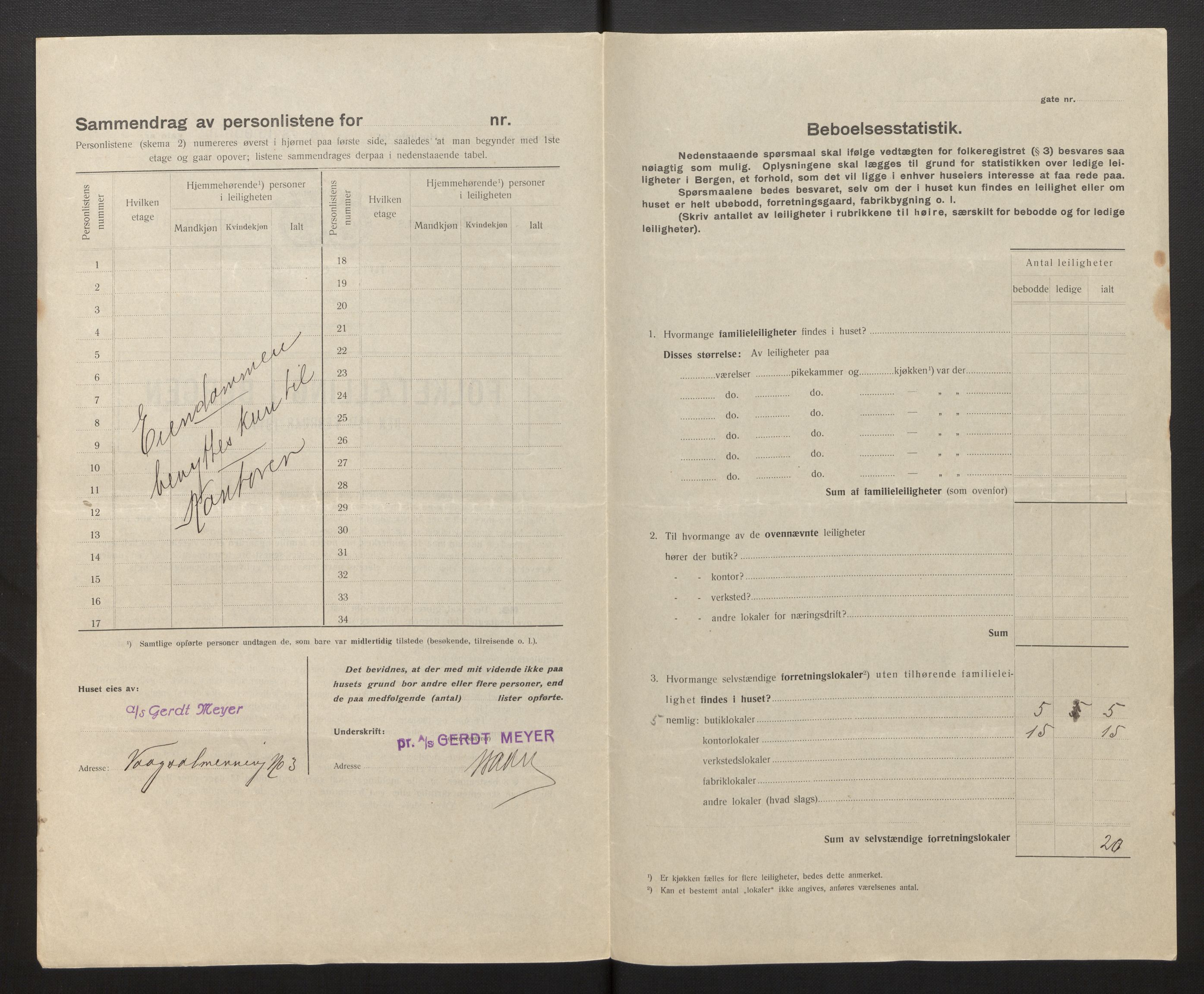 SAB, Municipal Census 1917 for Bergen, 1917, p. 43454