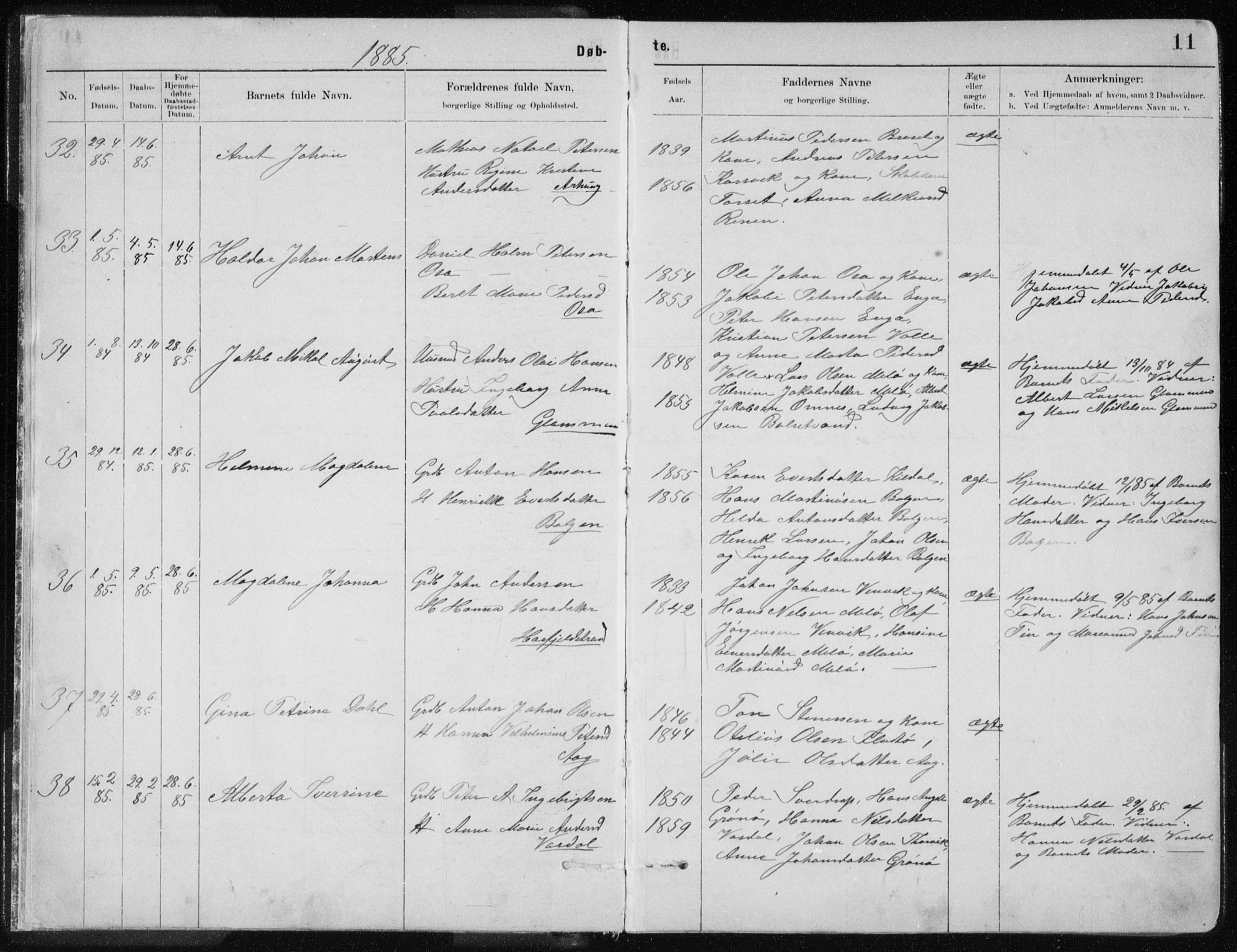 Ministerialprotokoller, klokkerbøker og fødselsregistre - Nordland, AV/SAT-A-1459/843/L0636: Parish register (copy) no. 843C05, 1884-1909, p. 11