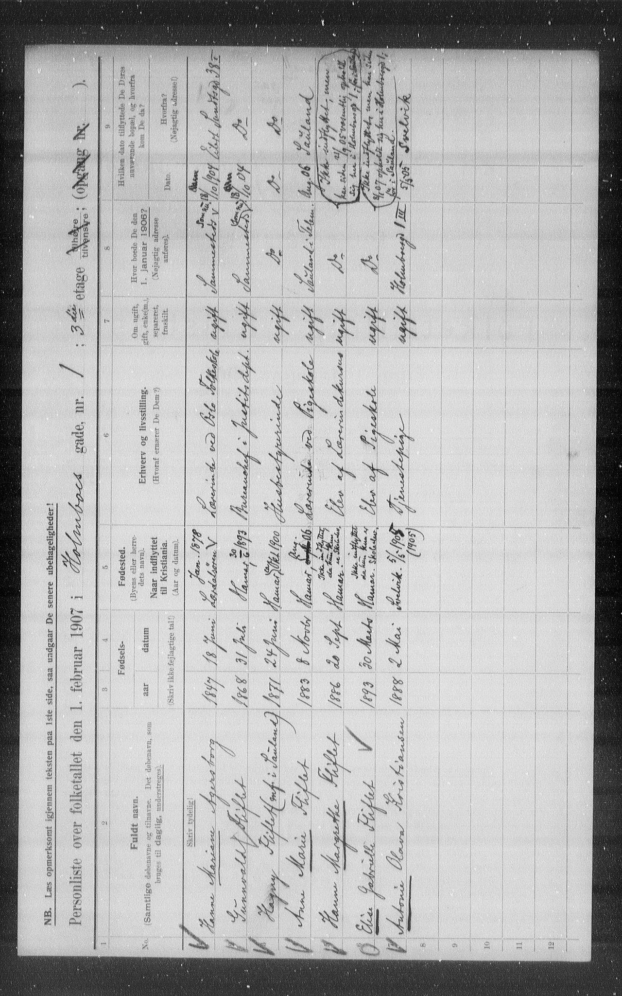 OBA, Municipal Census 1907 for Kristiania, 1907, p. 20943