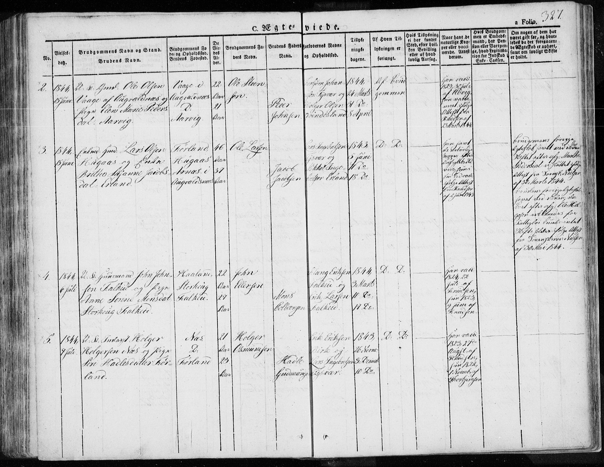 Tysvær sokneprestkontor, SAST/A -101864/H/Ha/Haa/L0001: Parish register (official) no. A 1.1, 1831-1856, p. 327