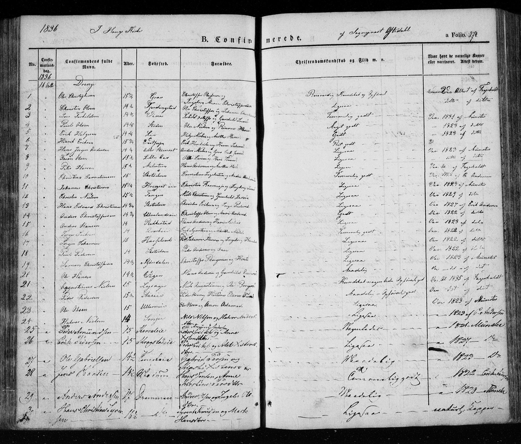 Eiker kirkebøker, SAKO/A-4/F/Fa/L0013a: Parish register (official) no. I 13A, 1832-1845, p. 274