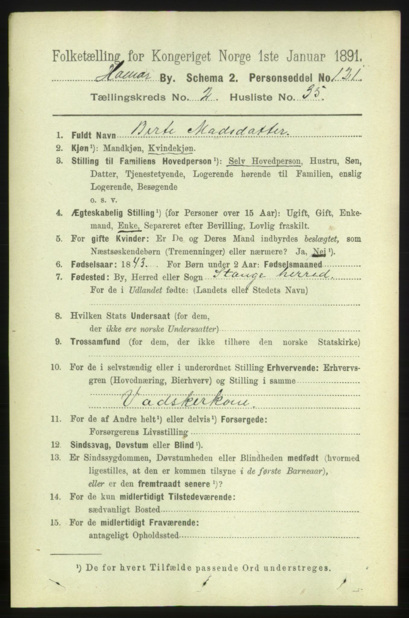 RA, 1891 census for 0401 Hamar, 1891, p. 1586