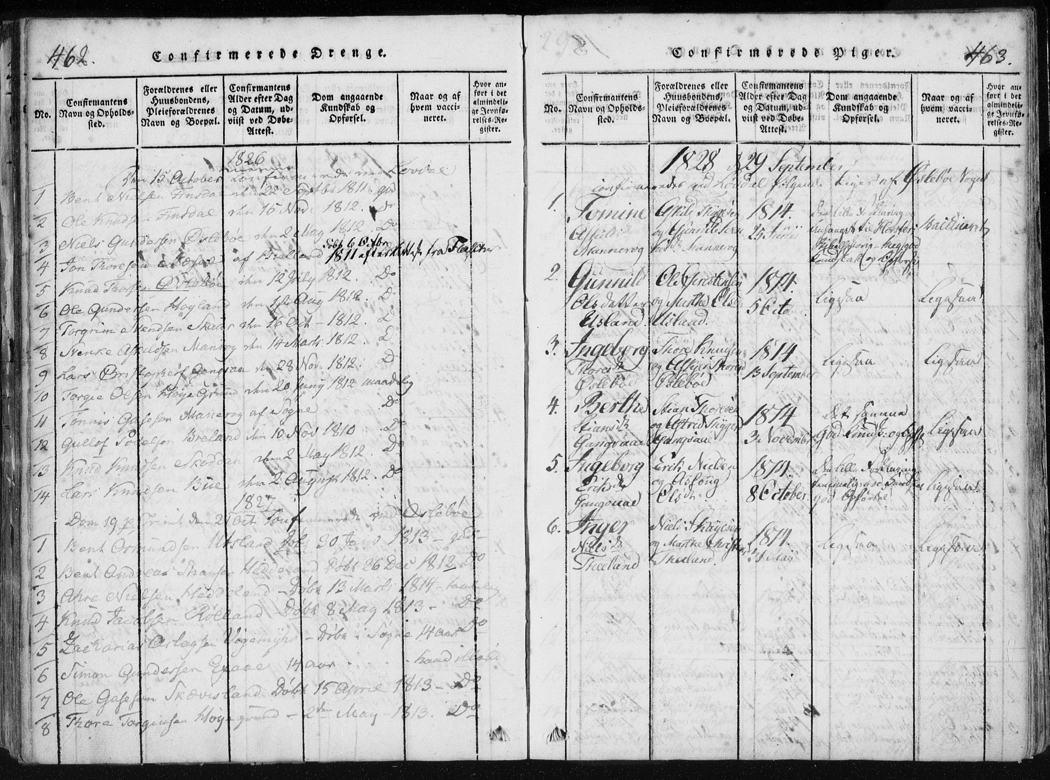 Holum sokneprestkontor, AV/SAK-1111-0022/F/Fa/Fac/L0002: Parish register (official) no. A 2, 1821-1859, p. 462-463