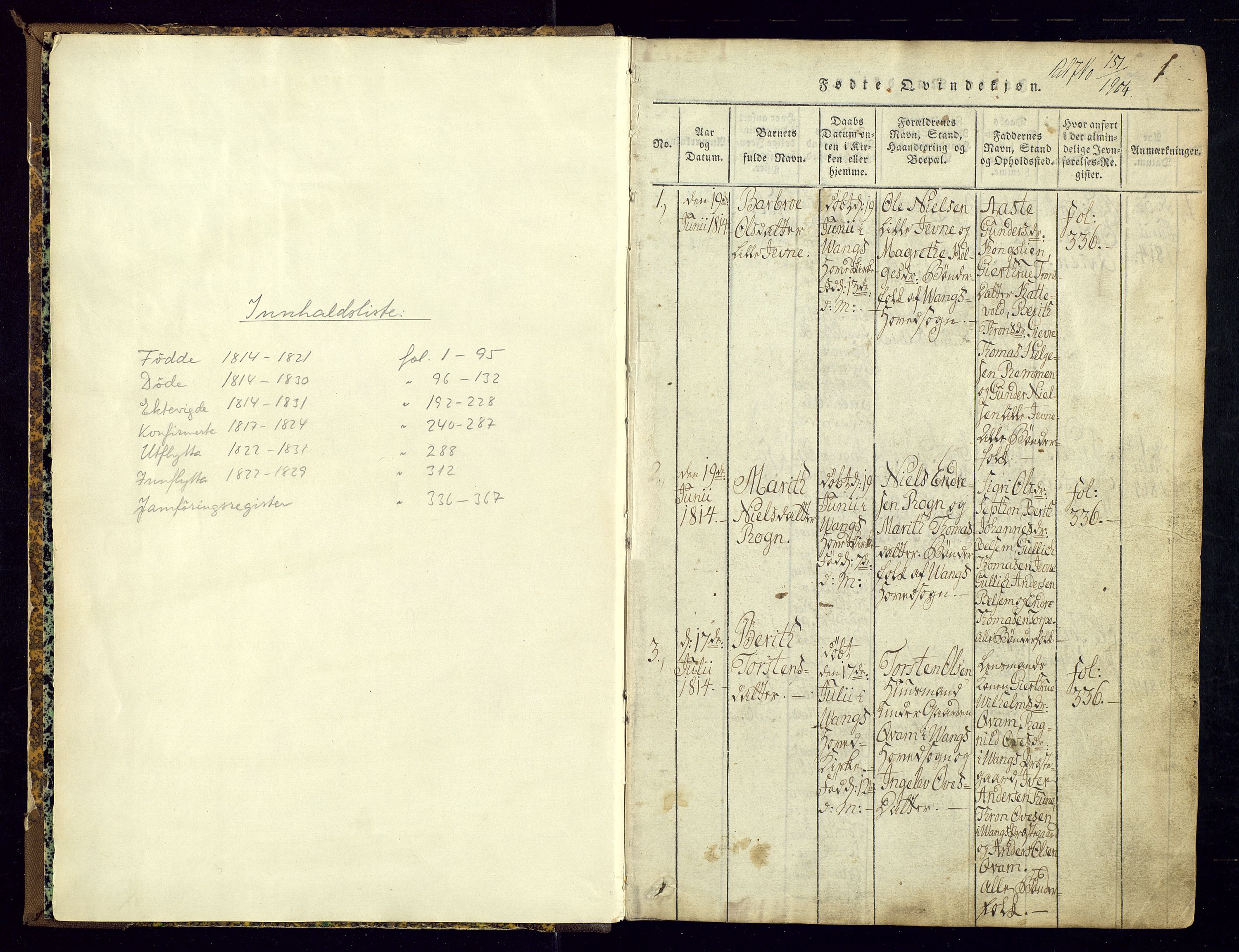 Vang prestekontor, Valdres, SAH/PREST-140/H/Ha/L0004: Parish register (official) no. 4, 1814-1831, p. 1