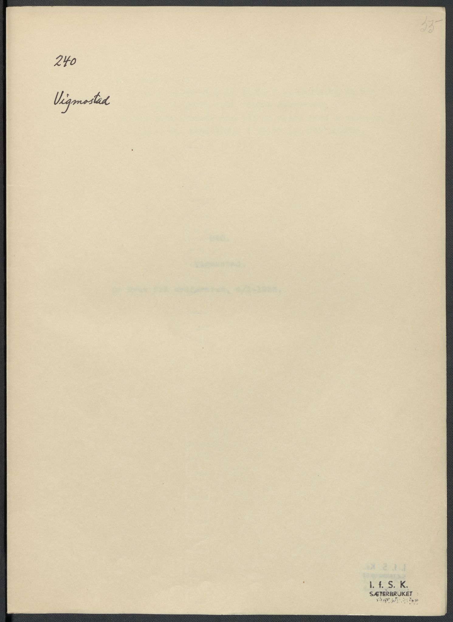Instituttet for sammenlignende kulturforskning, AV/RA-PA-0424/F/Fc/L0008/0003: Eske B8: / Vest-Agder (perm XXI), 1932-1935, p. 55