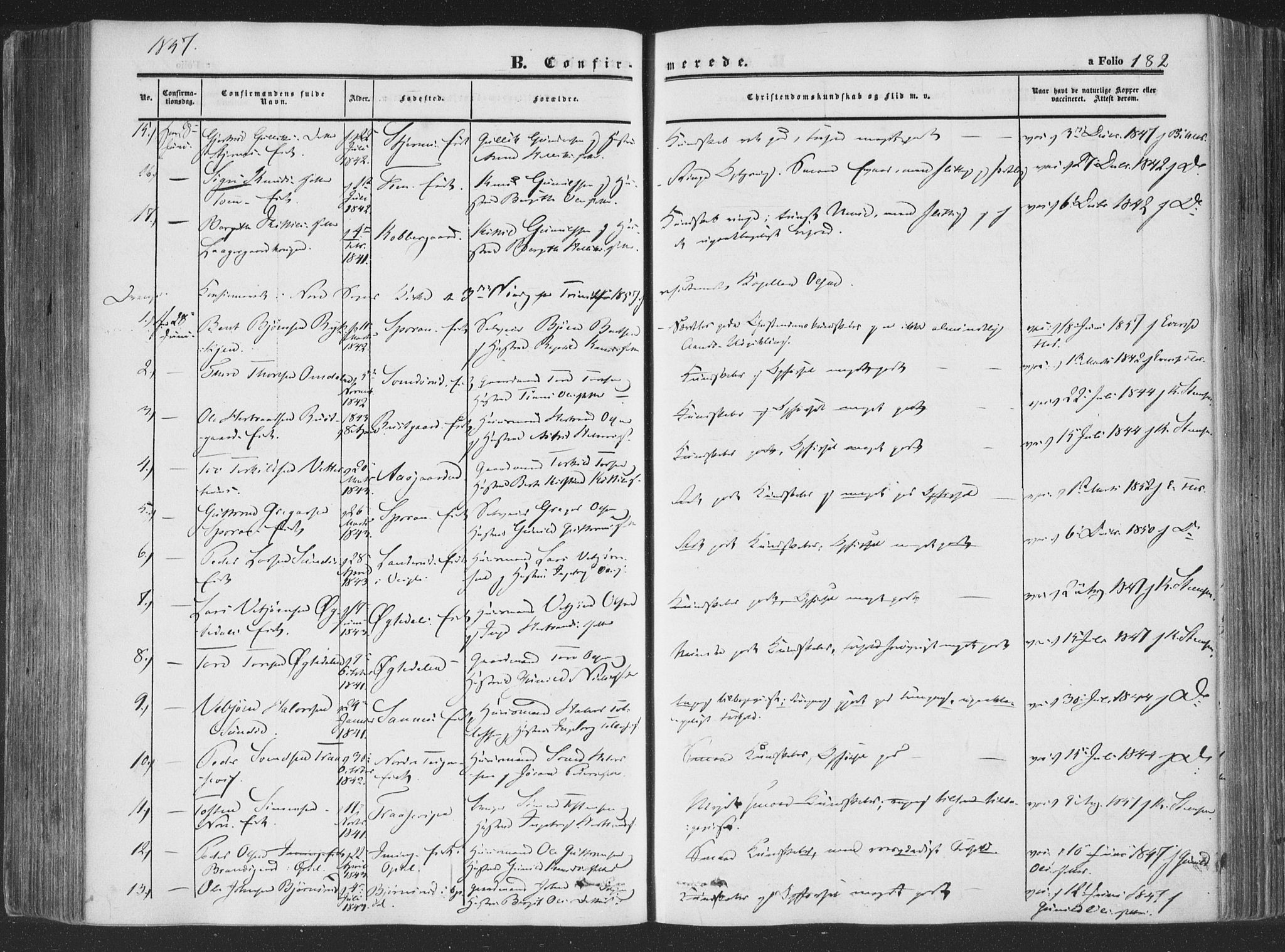 Rollag kirkebøker, AV/SAKO-A-240/F/Fa/L0008: Parish register (official) no. I 8, 1847-1860, p. 182