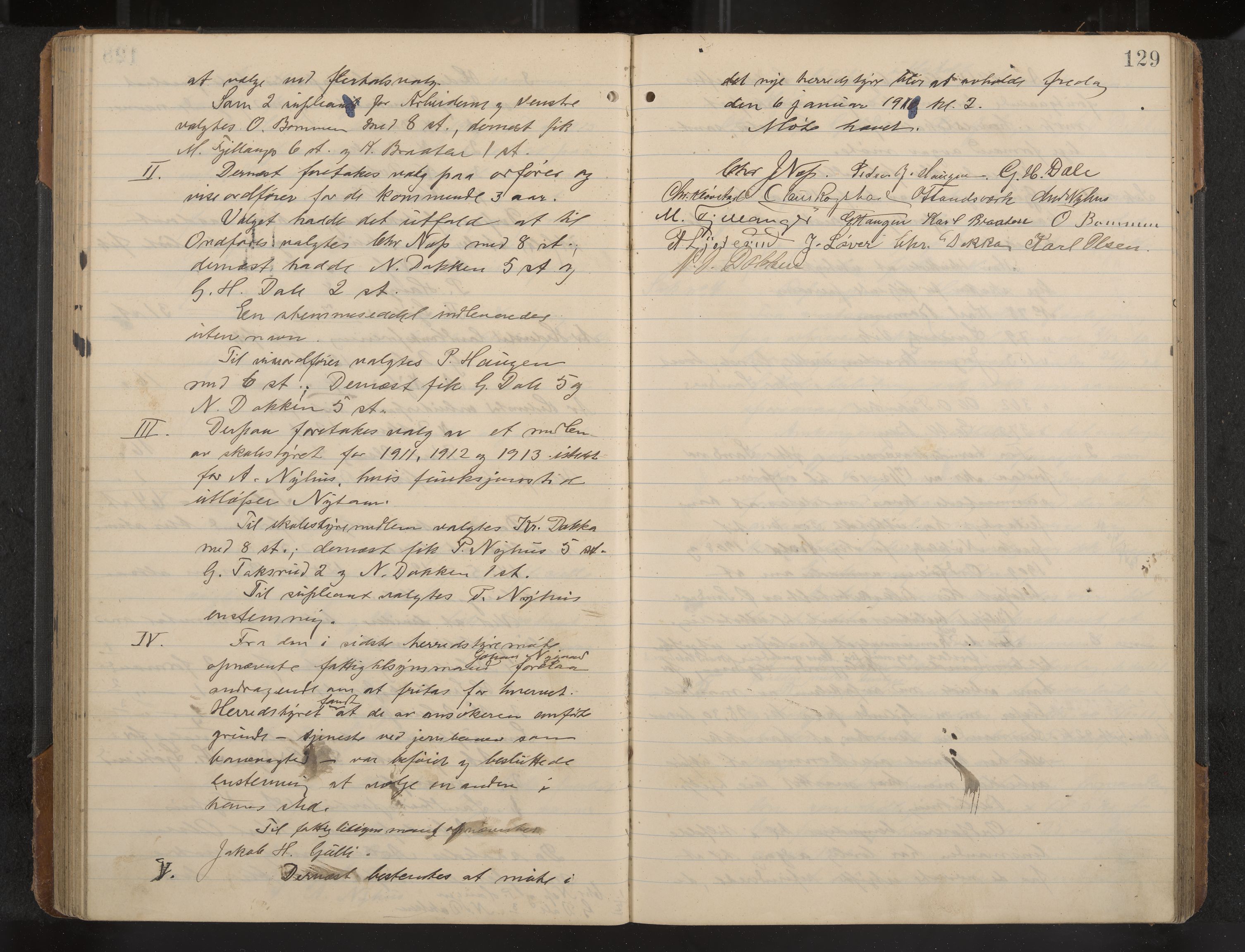 Øvre Sandsvær formannskap og sentraladministrasjon, IKAK/0630021/A/L0001: Møtebok med register, 1908-1913, p. 129