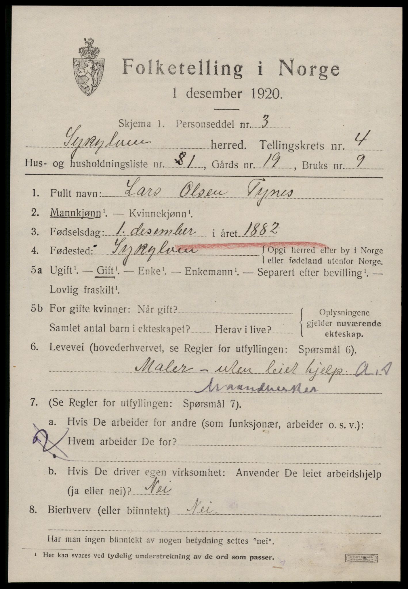 SAT, 1920 census for Sykkylven, 1920, p. 2739