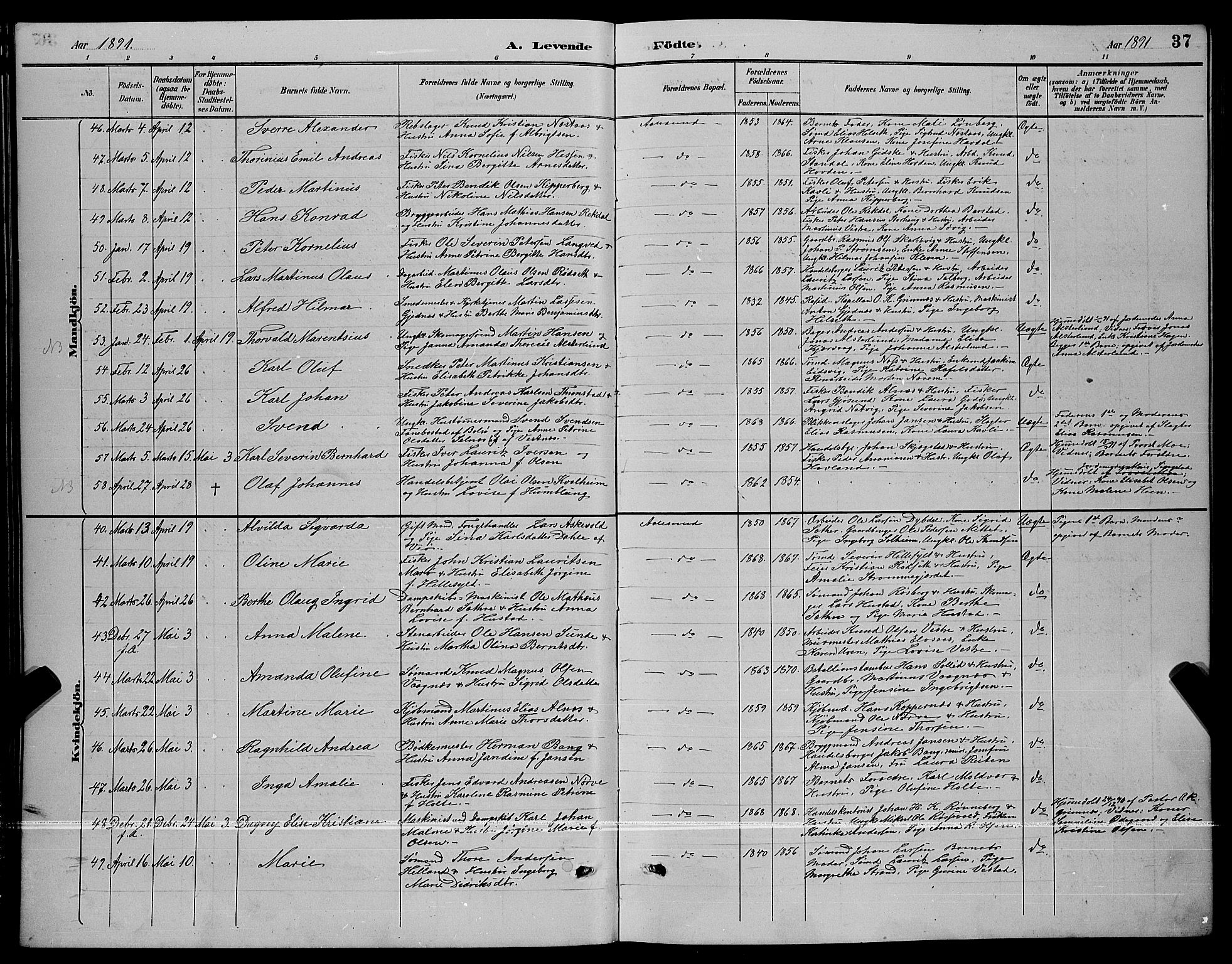 Ministerialprotokoller, klokkerbøker og fødselsregistre - Møre og Romsdal, AV/SAT-A-1454/529/L0467: Parish register (copy) no. 529C04, 1889-1897, p. 37