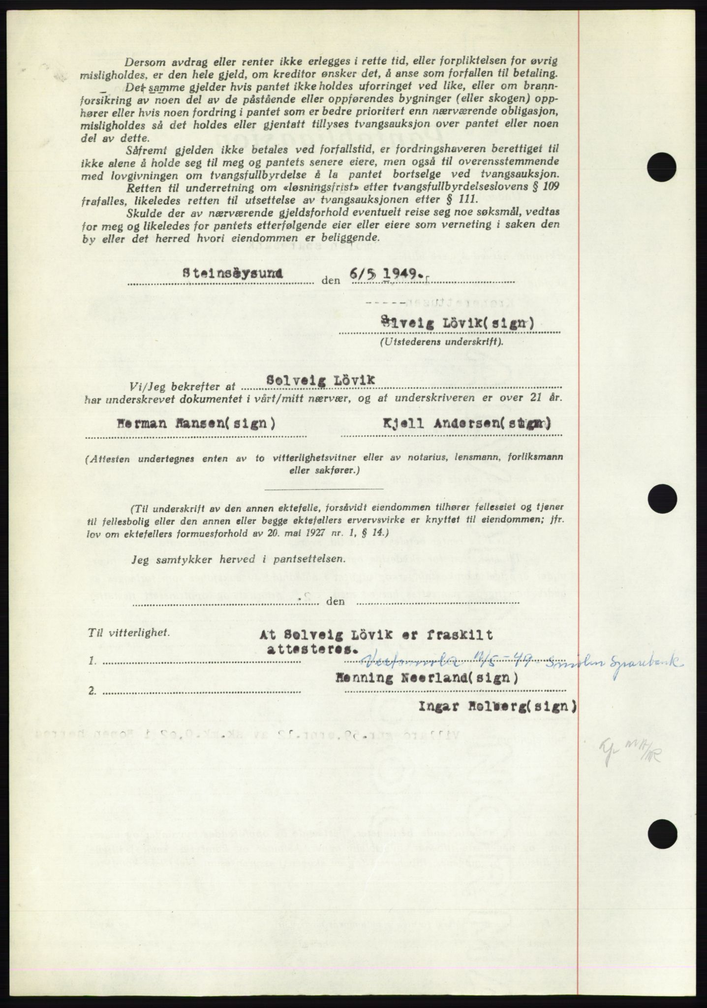 Nordmøre sorenskriveri, AV/SAT-A-4132/1/2/2Ca: Mortgage book no. B102, 1949-1949, Diary no: : 2761/1949