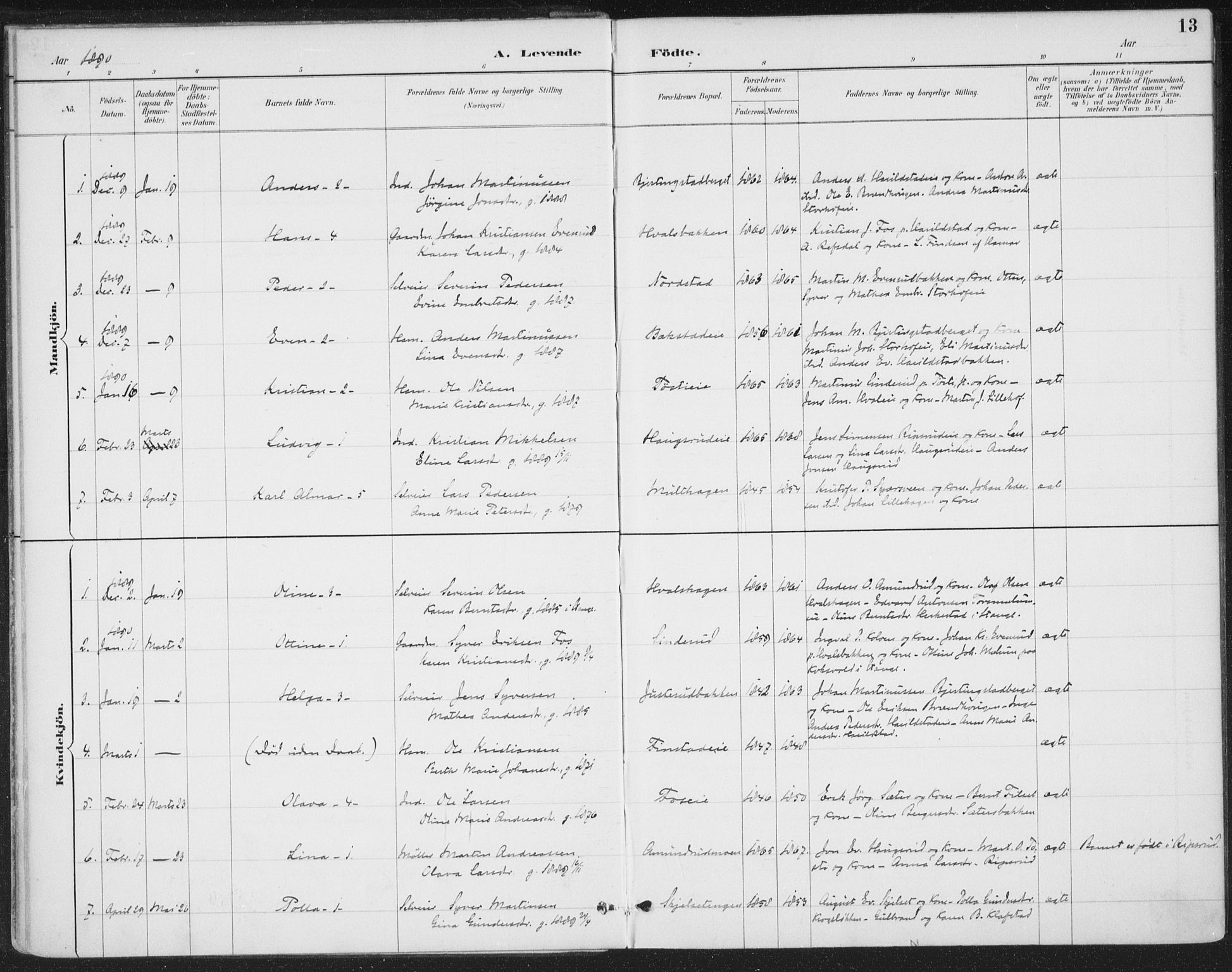Romedal prestekontor, SAH/PREST-004/K/L0008: Parish register (official) no. 8, 1887-1905, p. 13