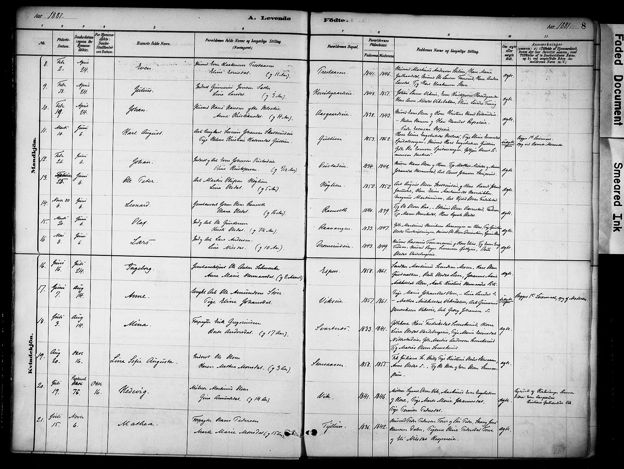 Stange prestekontor, AV/SAH-PREST-002/K/L0018: Parish register (official) no. 18, 1880-1896, p. 8