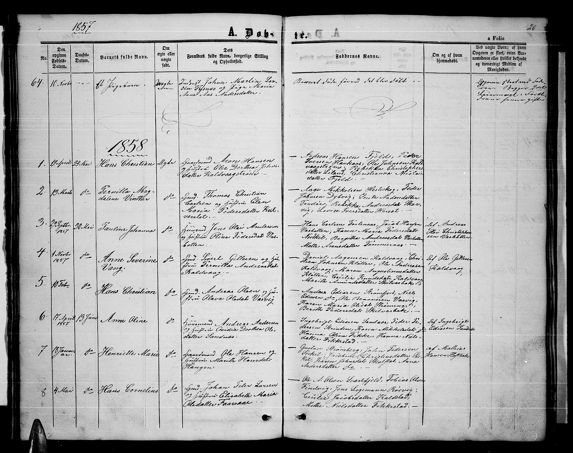 Ministerialprotokoller, klokkerbøker og fødselsregistre - Nordland, AV/SAT-A-1459/859/L0857: Parish register (copy) no. 859C03, 1854-1873, p. 26