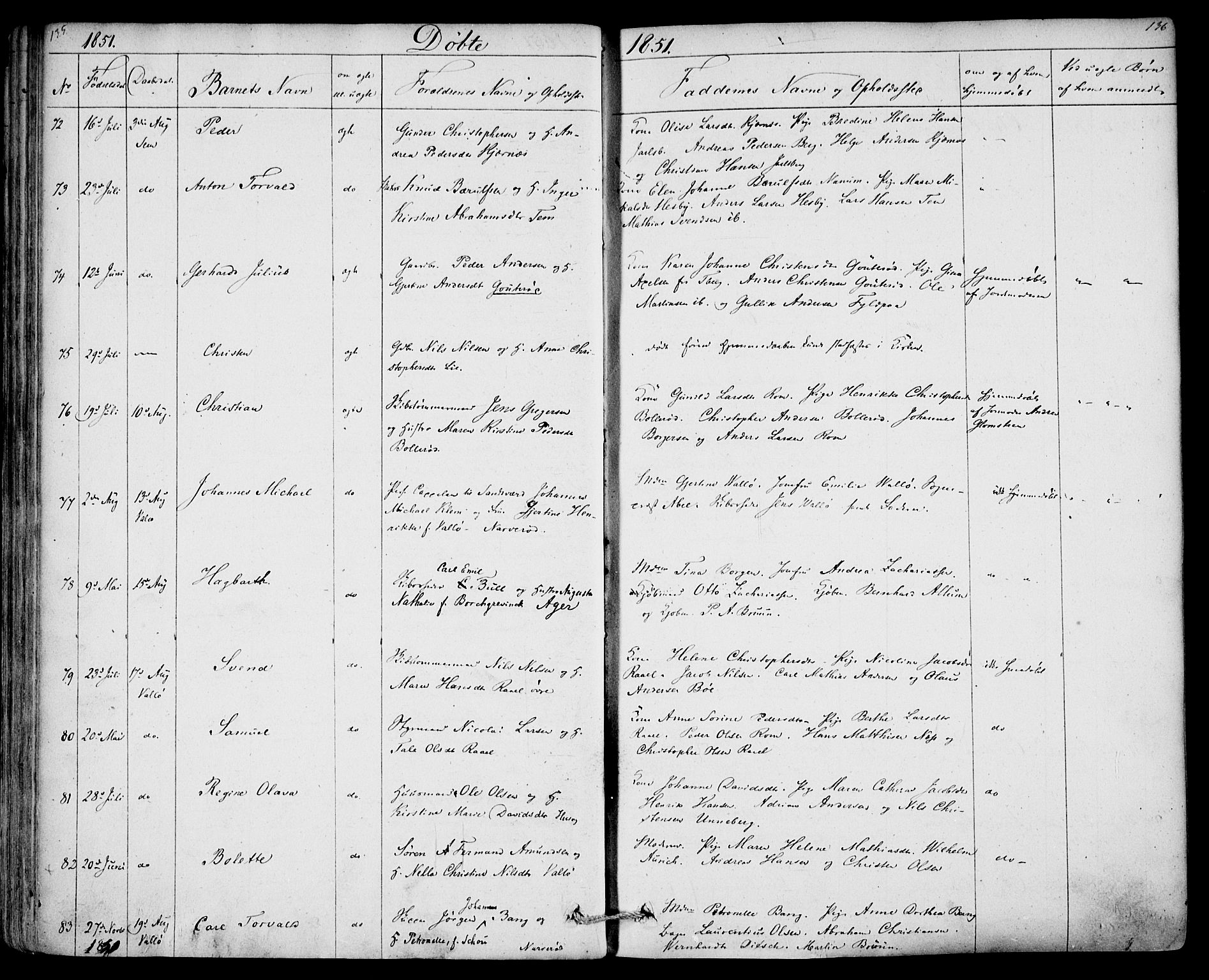 Sem kirkebøker, AV/SAKO-A-5/F/Fa/L0006: Parish register (official) no. I 6, 1843-1855, p. 135-136