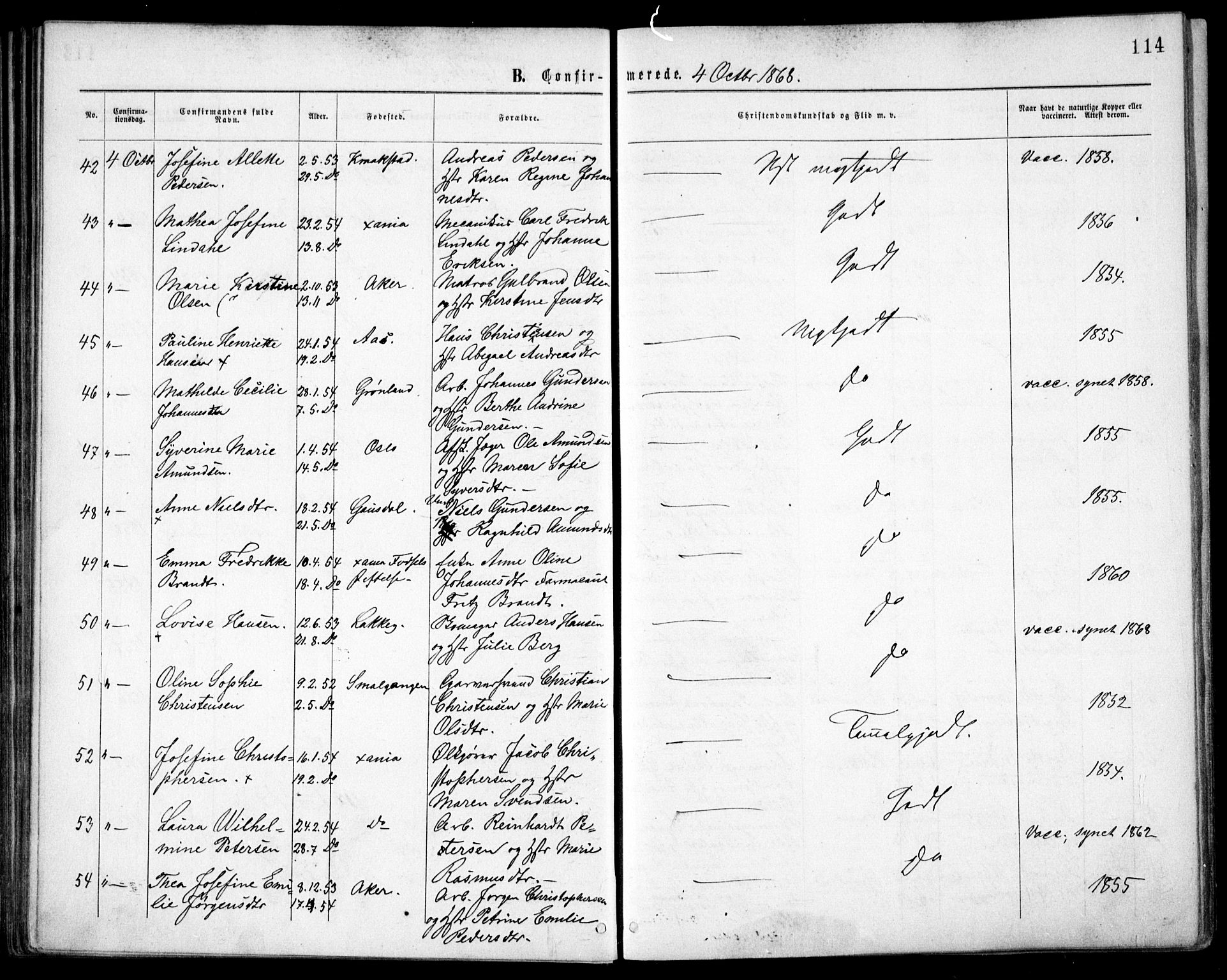 Grønland prestekontor Kirkebøker, AV/SAO-A-10848/F/Fa/L0003: Parish register (official) no. 3, 1862-1868, p. 114