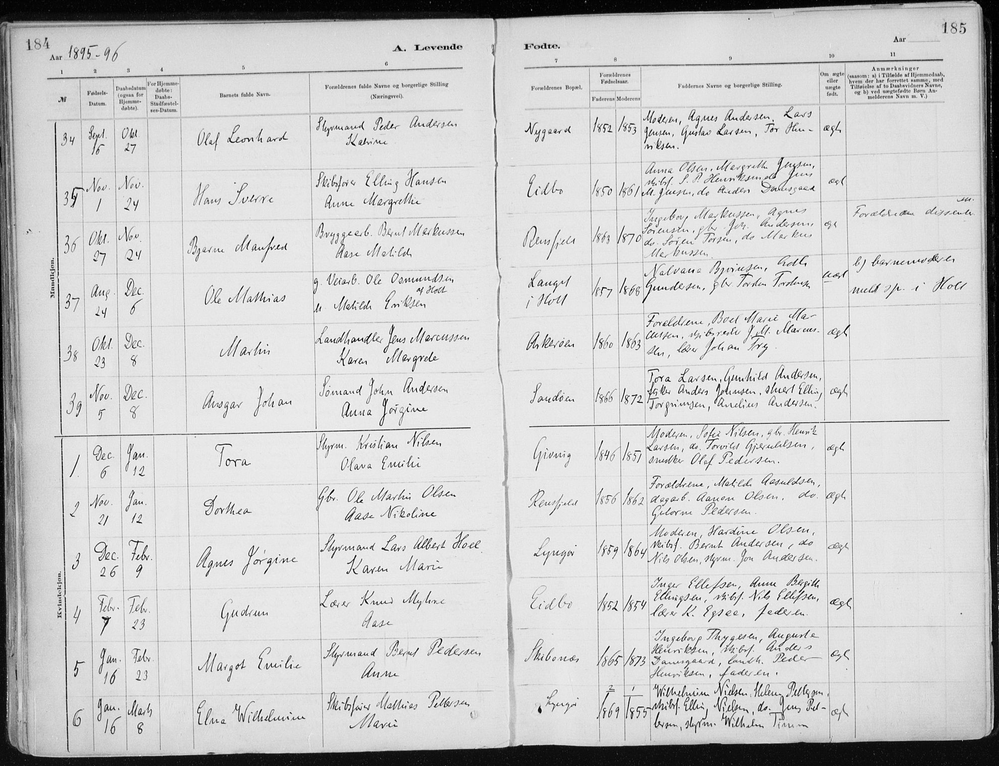 Dypvåg sokneprestkontor, SAK/1111-0007/F/Fa/Faa/L0008: Parish register (official) no. A 8, 1885-1906, p. 184-185