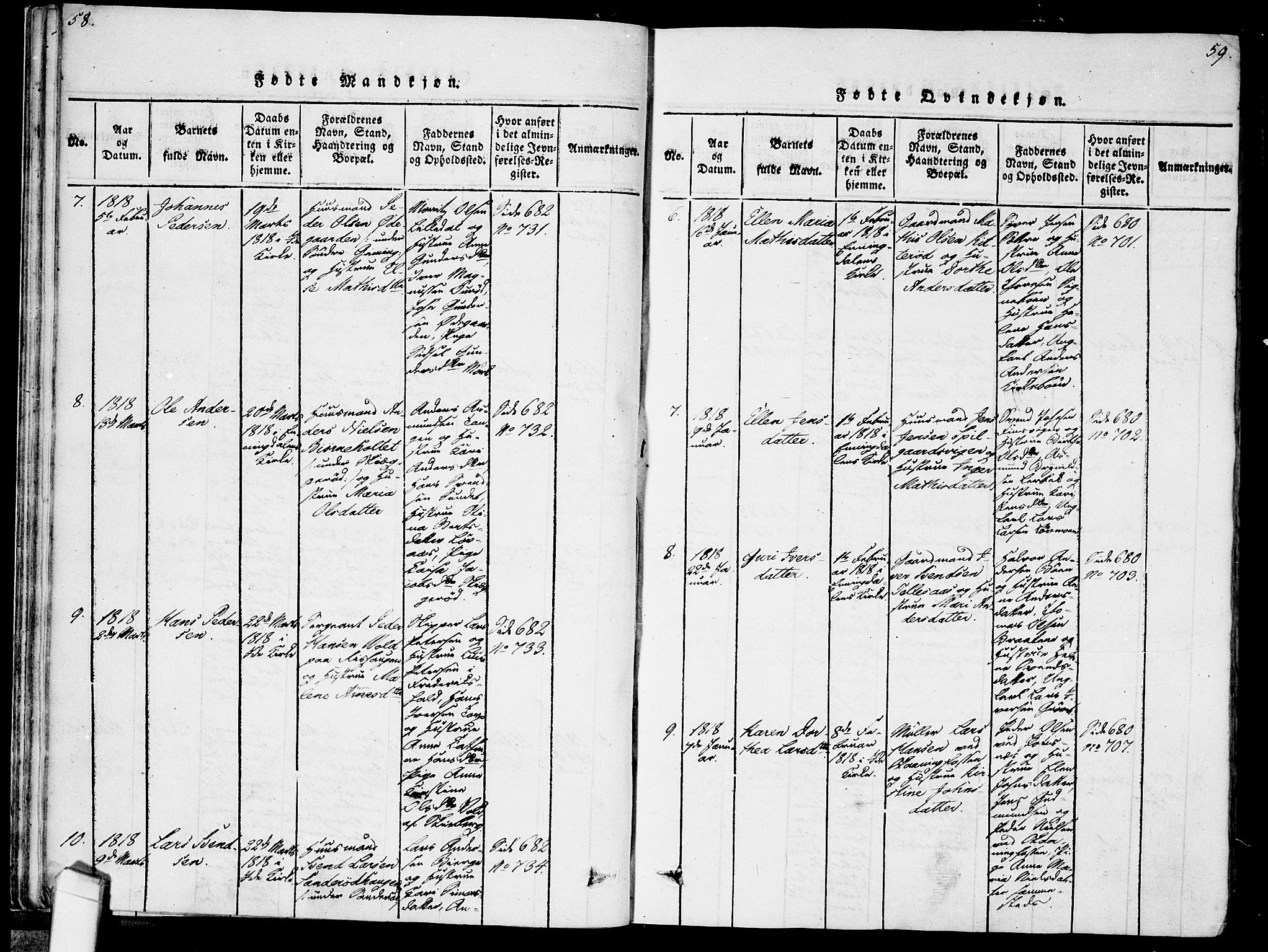 Idd prestekontor Kirkebøker, AV/SAO-A-10911/F/Fc/L0002: Parish register (official) no. III 2, 1815-1831, p. 58-59