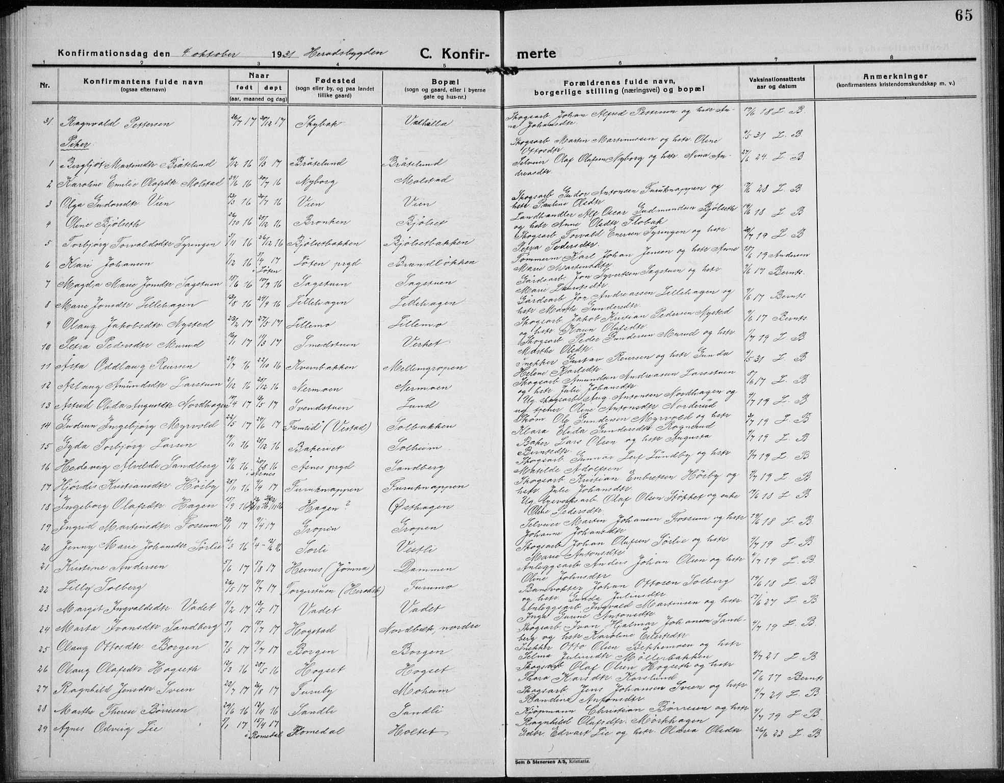 Elverum prestekontor, AV/SAH-PREST-044/H/Ha/Hab/L0032: Parish register (copy) no. 32, 1922-1936, p. 65