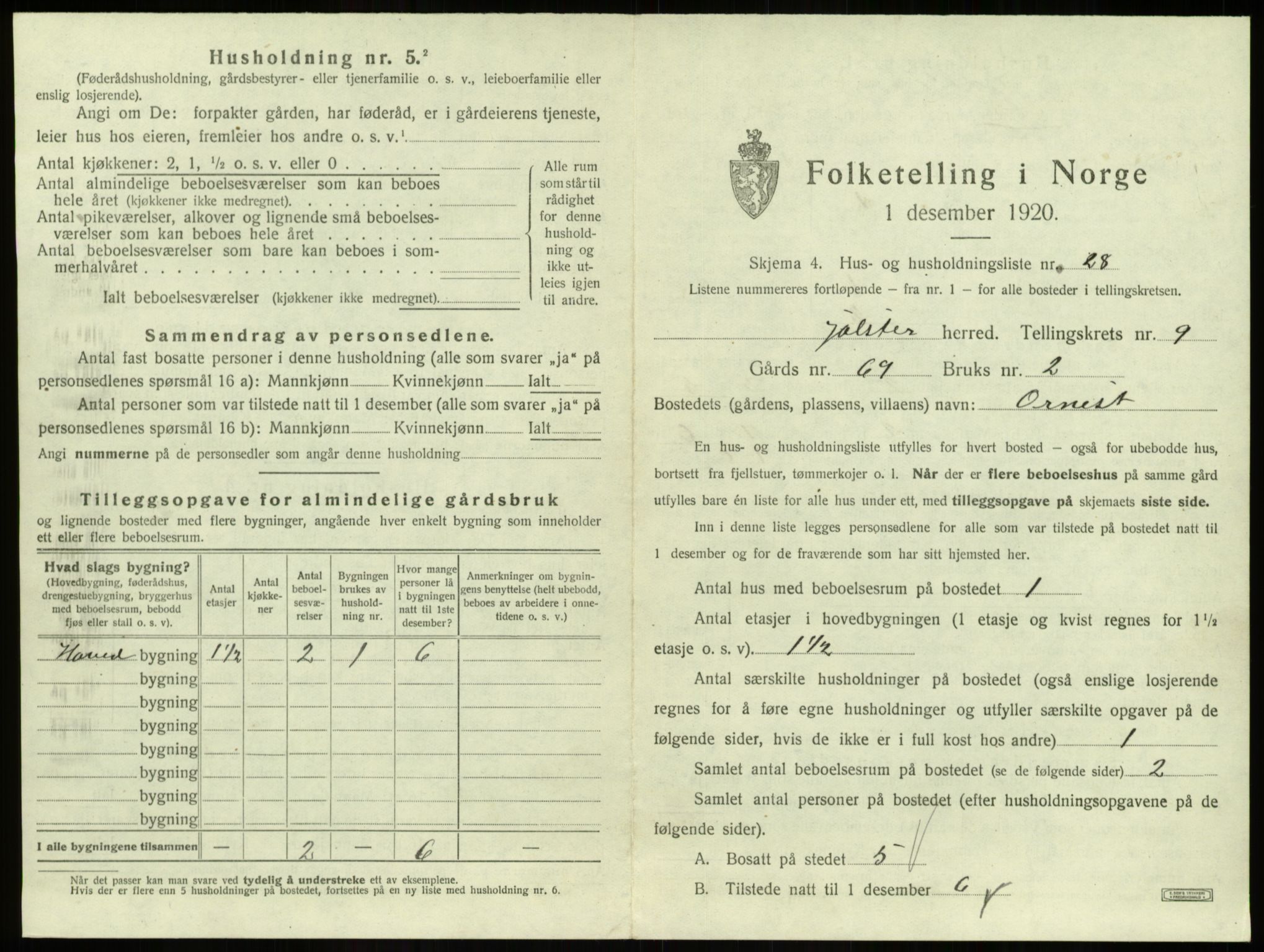 SAB, 1920 census for Jølster, 1920, p. 603