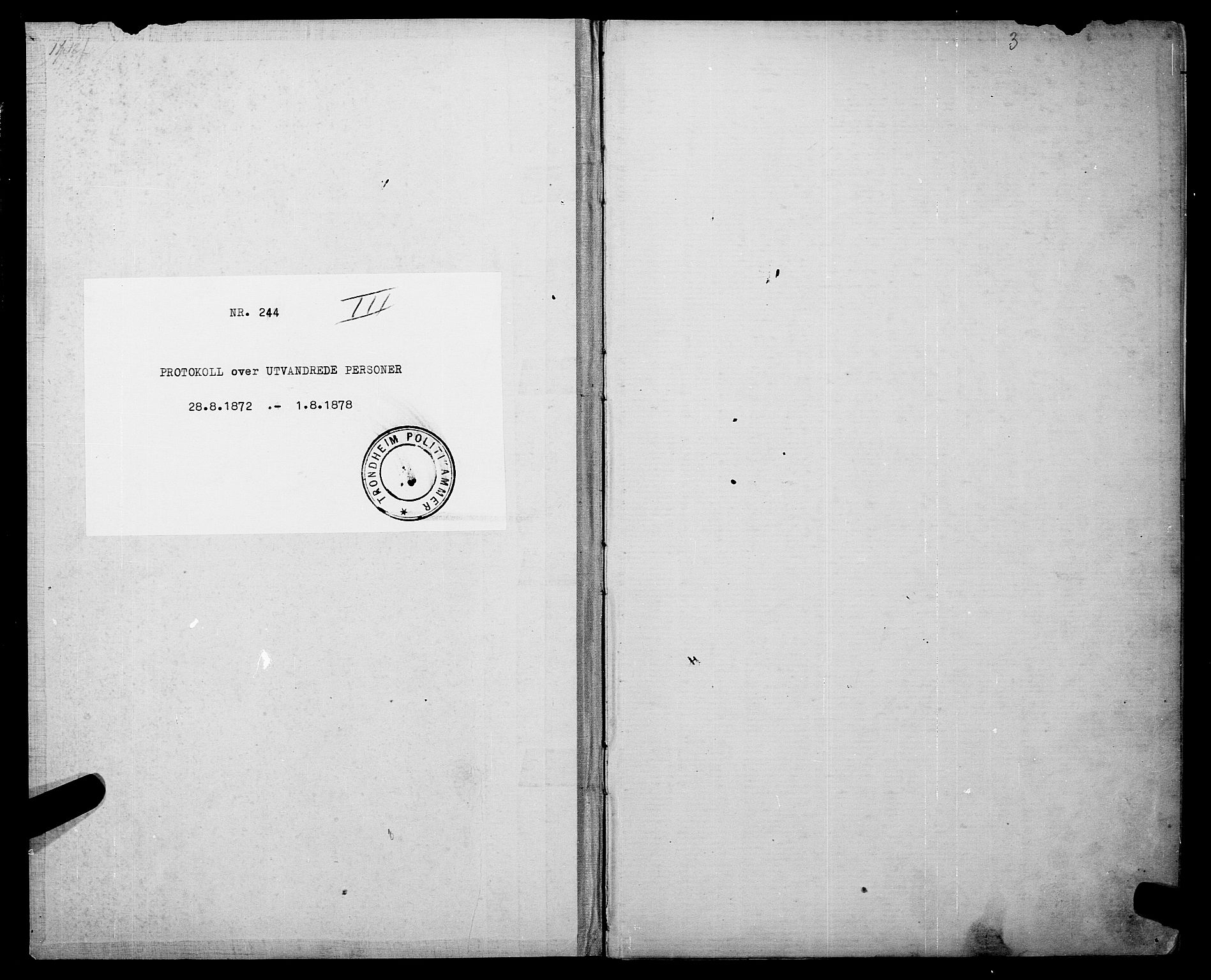 Trondheim politikammer, AV/SAT-A-1887/1/32/L0003: Emigrantprotokoll III, 1872-1878