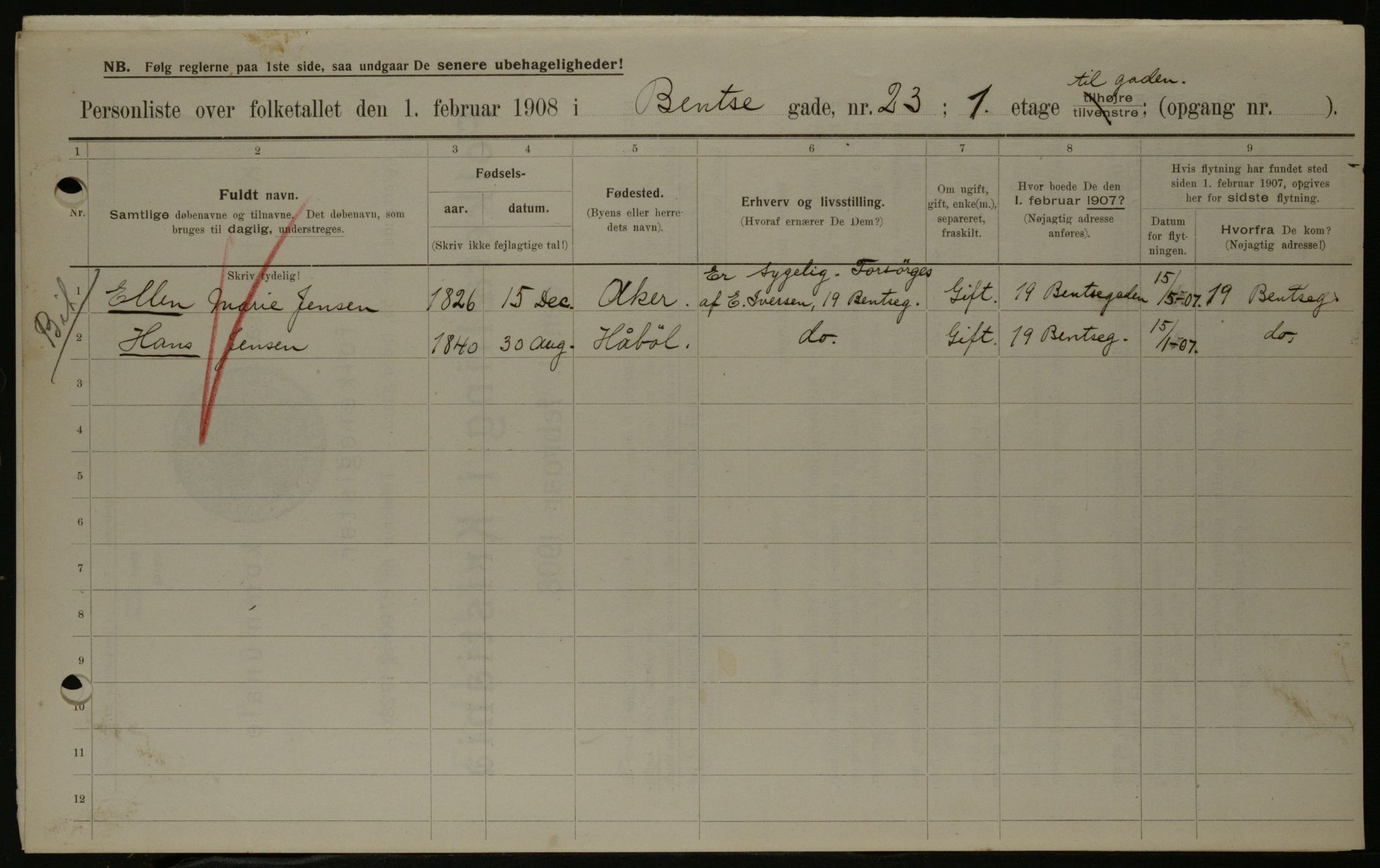 OBA, Municipal Census 1908 for Kristiania, 1908, p. 3736