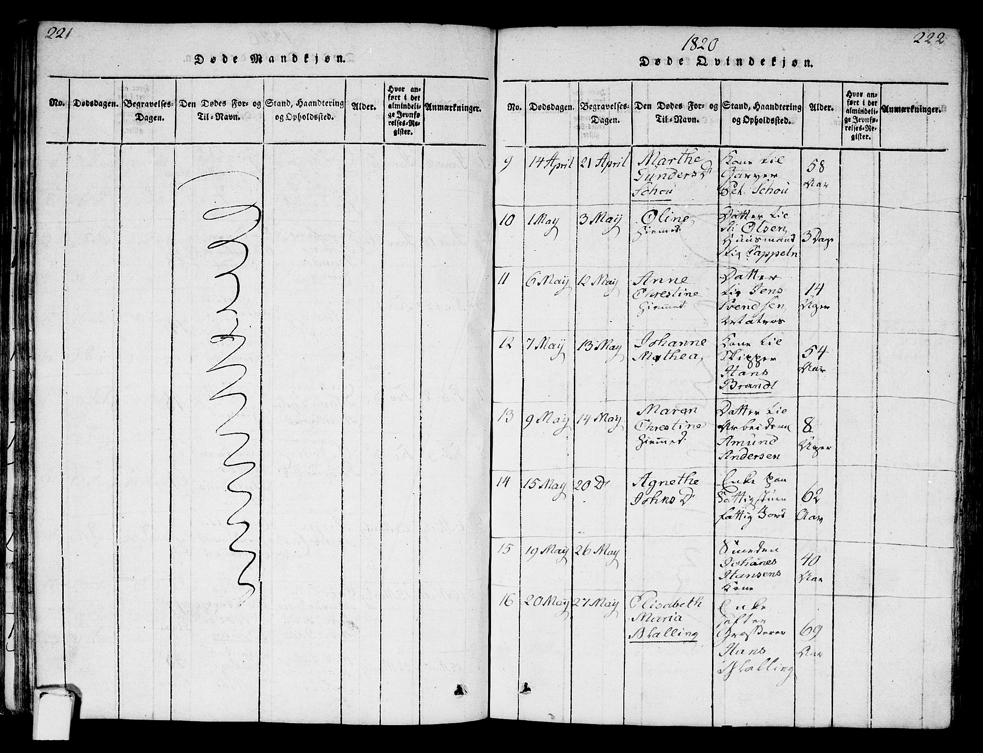 Strømsø kirkebøker, AV/SAKO-A-246/F/Fa/L0011: Parish register (official) no. I 11, 1815-1829, p. 221-222