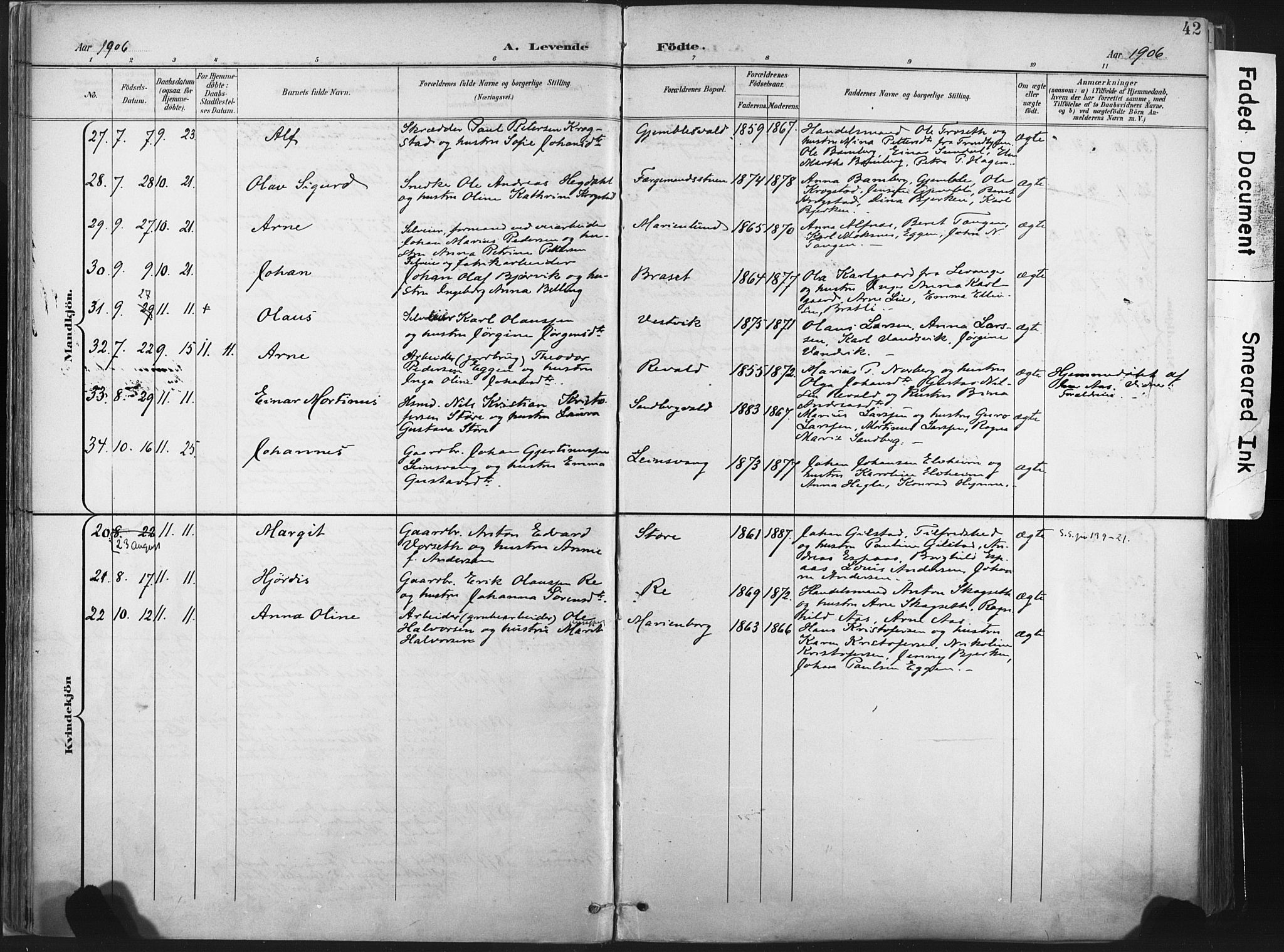 Ministerialprotokoller, klokkerbøker og fødselsregistre - Nord-Trøndelag, AV/SAT-A-1458/717/L0162: Parish register (official) no. 717A12, 1898-1923, p. 42