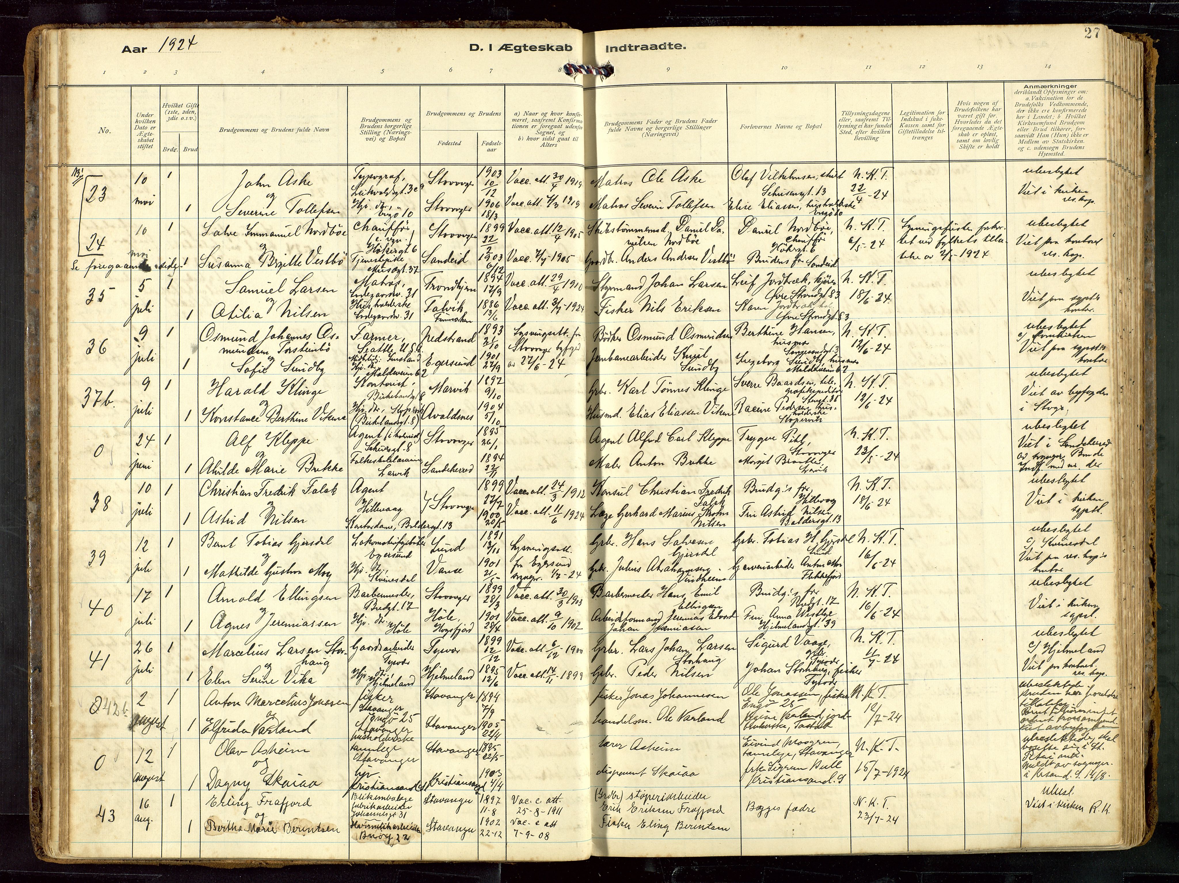 St. Petri sokneprestkontor, SAST/A-101813/002/D/L0002: Parish register (official) no. A 27, 1921-1942, p. 27