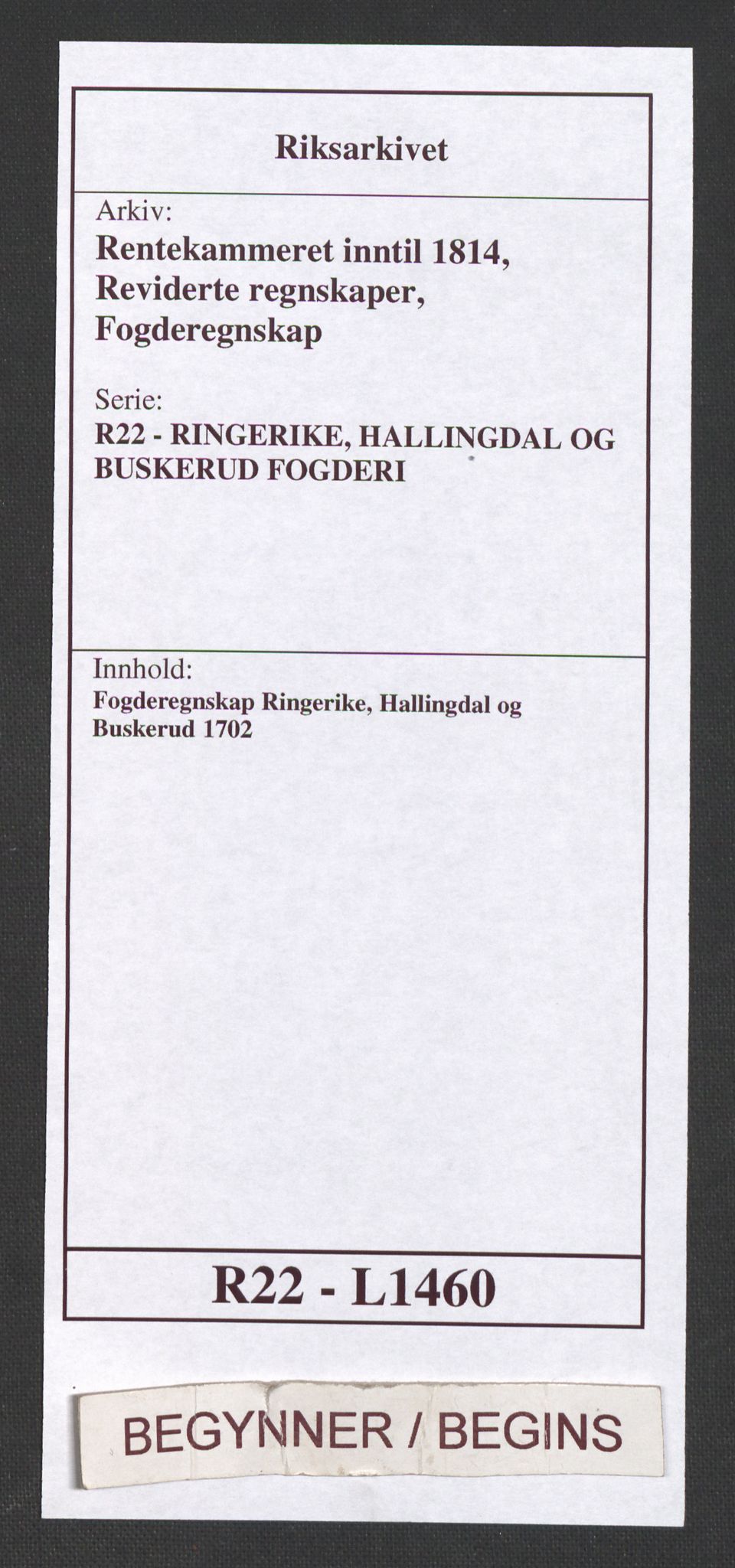 Rentekammeret inntil 1814, Reviderte regnskaper, Fogderegnskap, AV/RA-EA-4092/R22/L1460: Fogderegnskap Ringerike, Hallingdal og Buskerud, 1702, p. 1