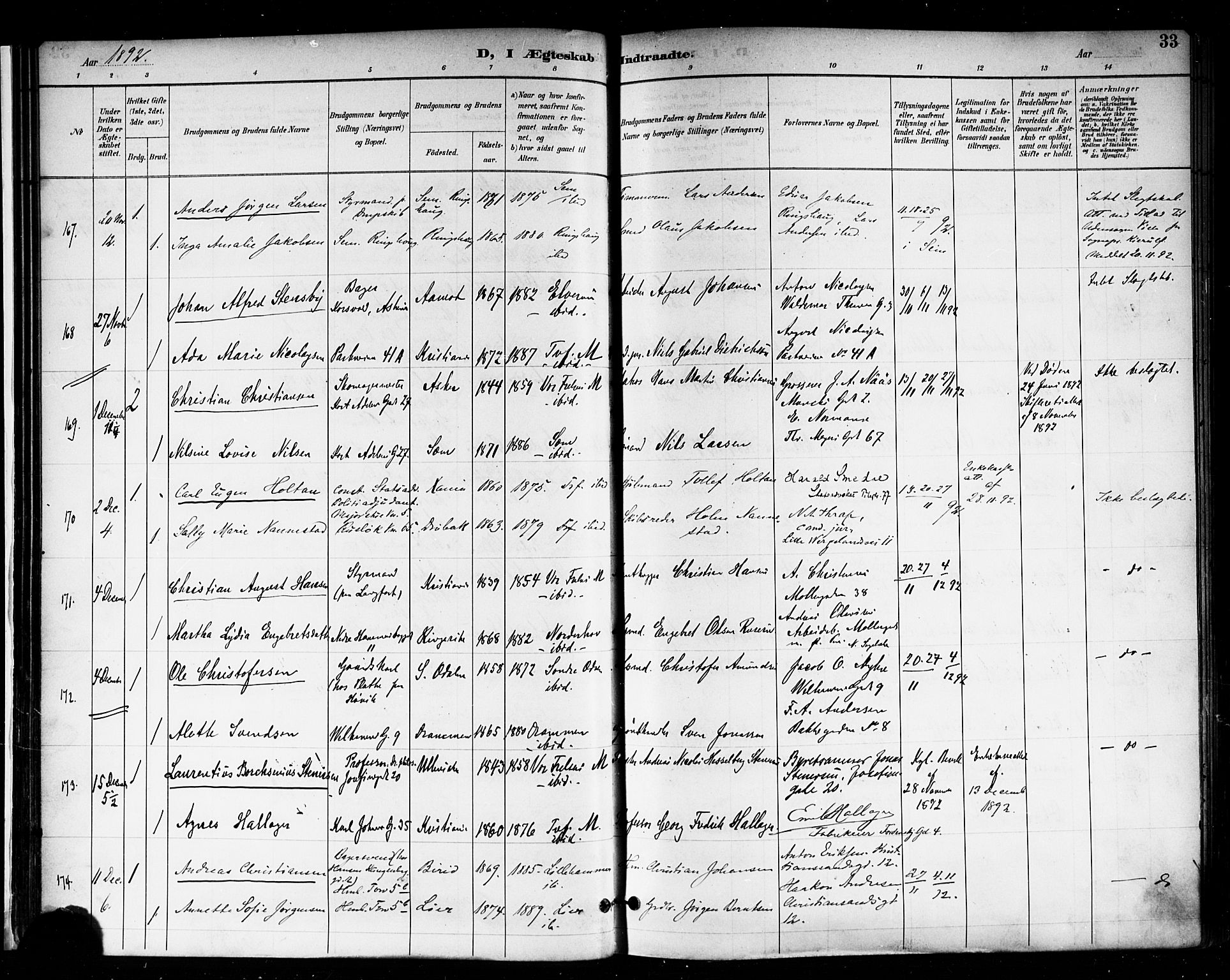 Trefoldighet prestekontor Kirkebøker, AV/SAO-A-10882/F/Fc/L0004: Parish register (official) no. III 4, 1891-1900, p. 33