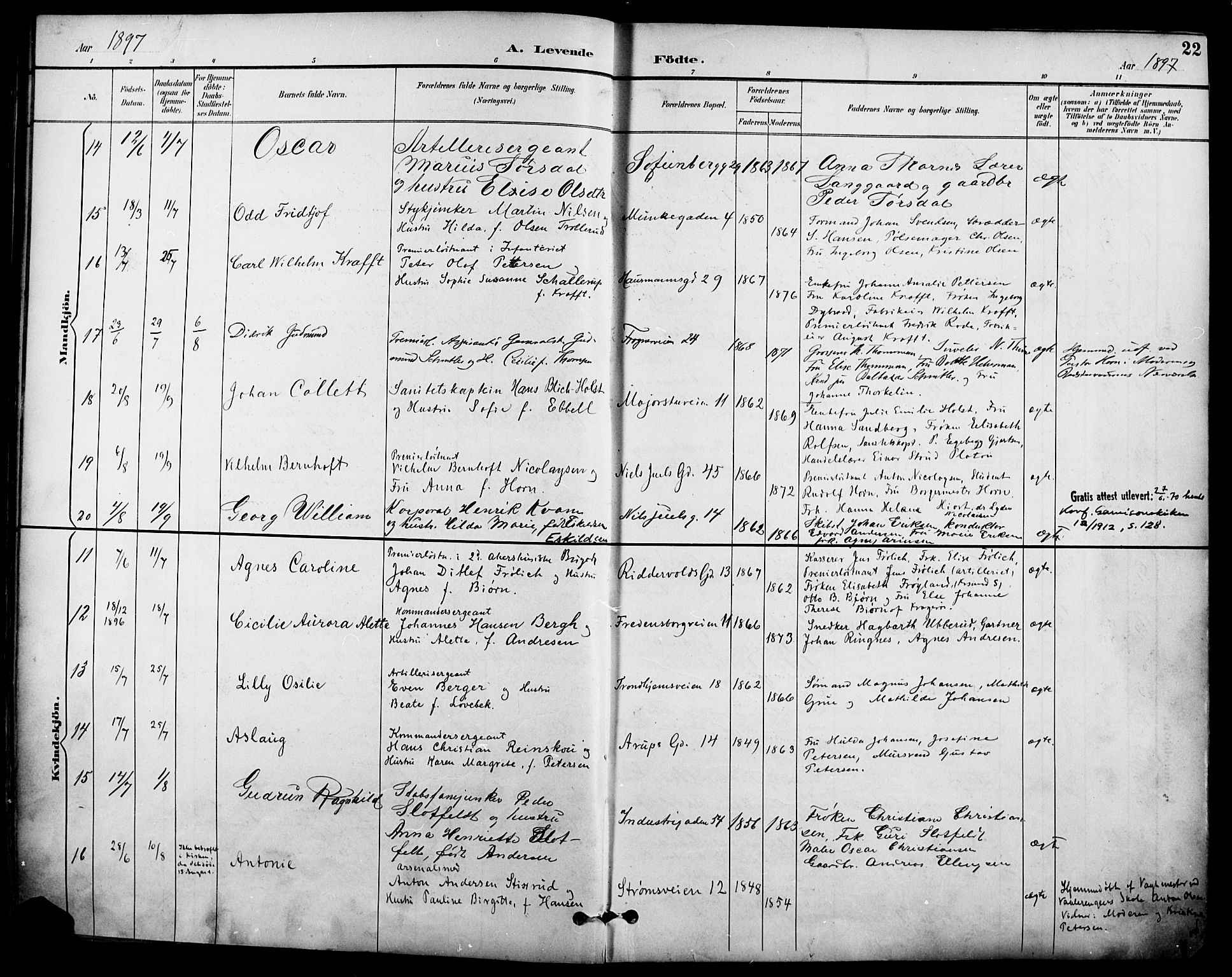 Garnisonsmenigheten Kirkebøker, SAO/A-10846/F/Fa/L0013: Parish register (official) no. 13, 1894-1904, p. 22