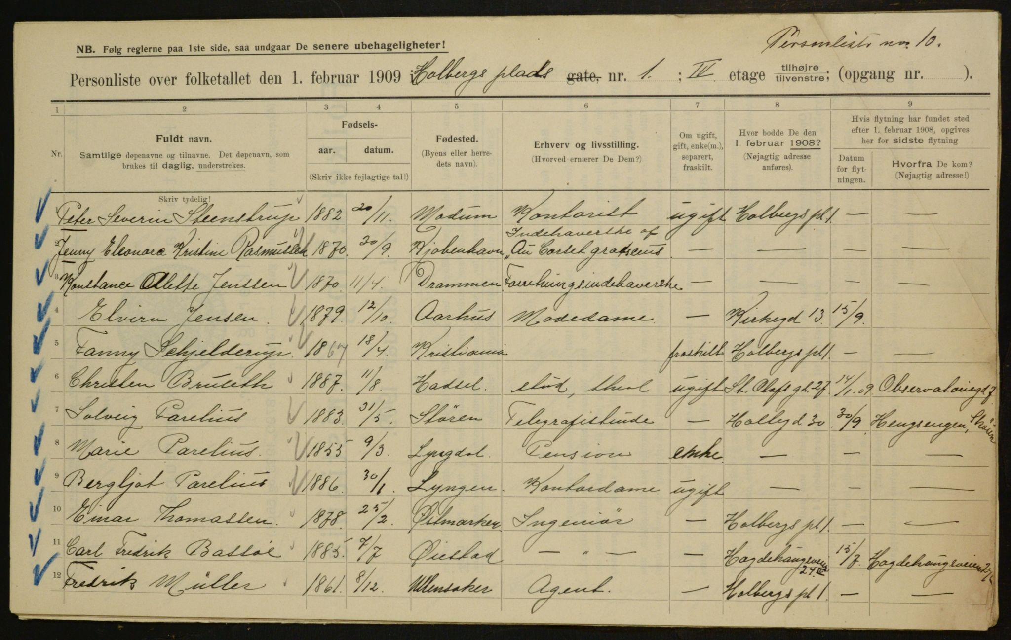 OBA, Municipal Census 1909 for Kristiania, 1909, p. 36742