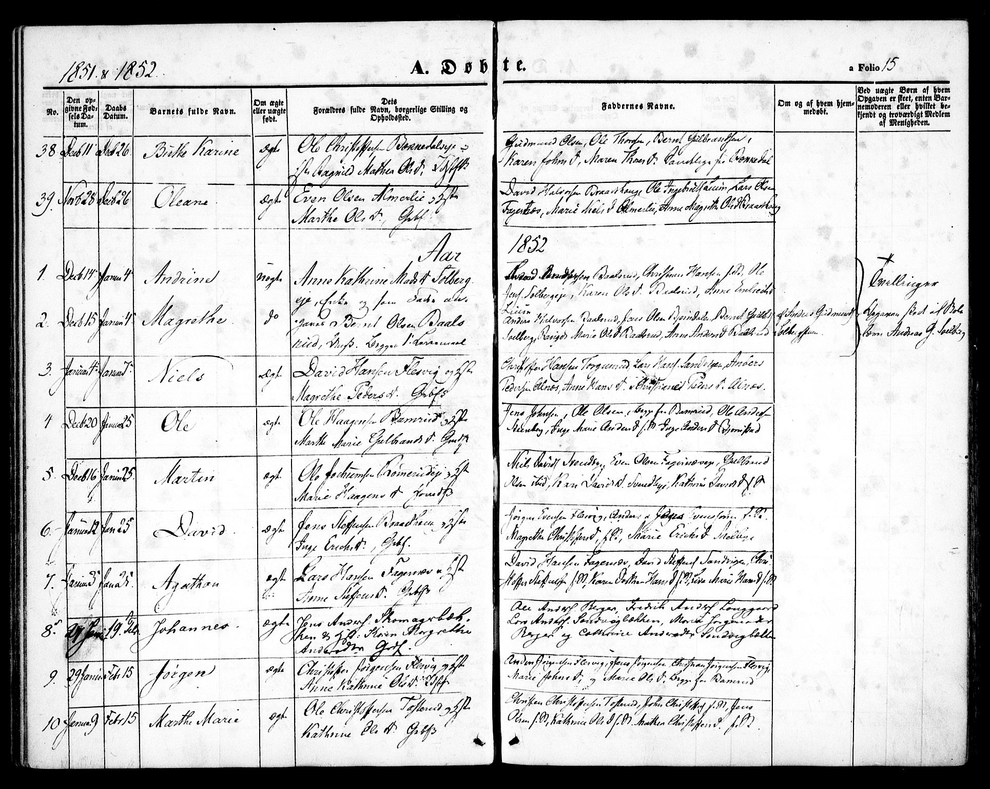Hurdal prestekontor Kirkebøker, SAO/A-10889/F/Fb/L0001: Parish register (official) no. II 1, 1846-1859, p. 15