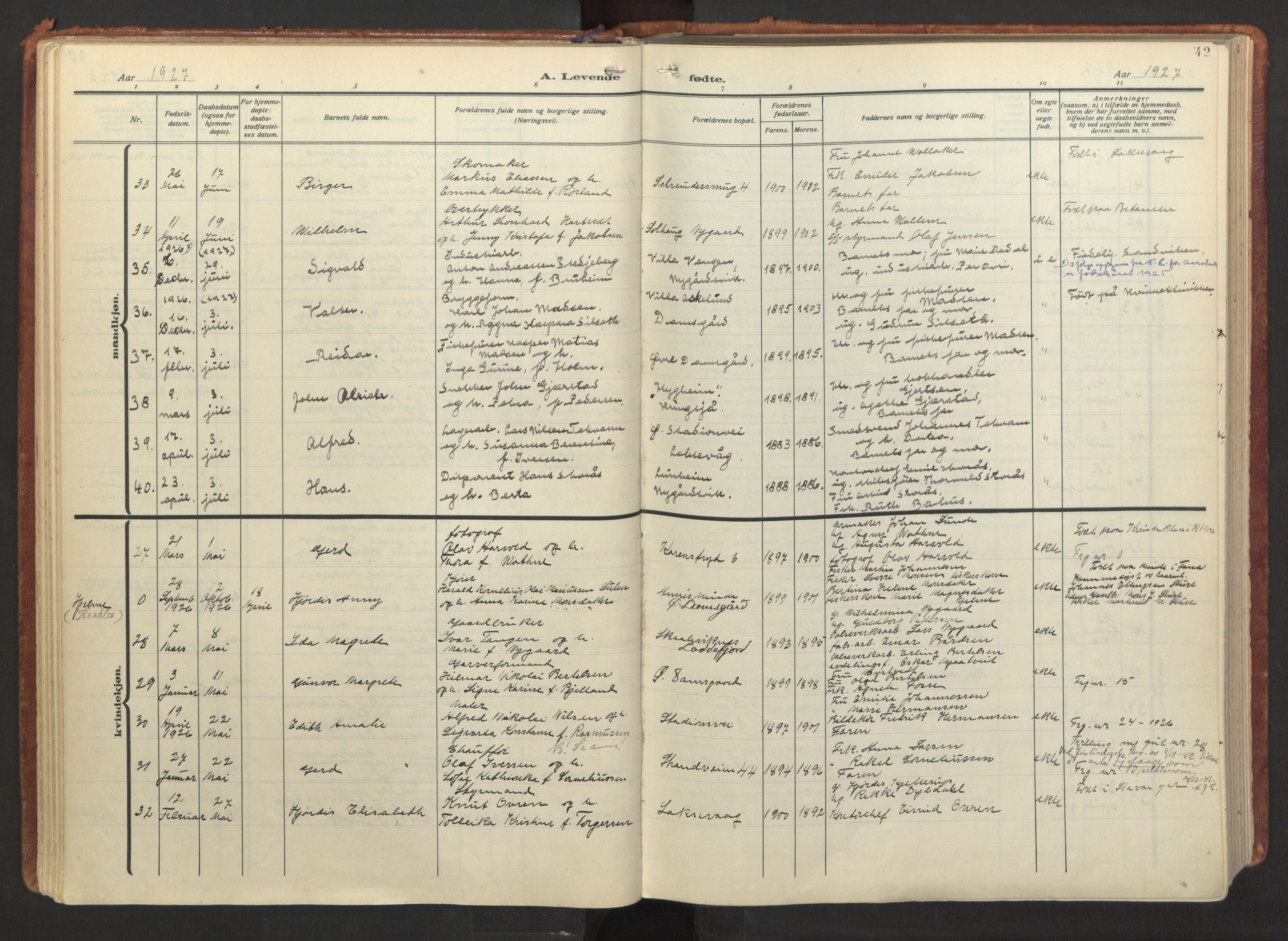 Laksevåg Sokneprestembete, AV/SAB-A-76501/H/Ha/Haa/Haab/L0001: Parish register (official) no. B 1, 1923-1945, p. 42