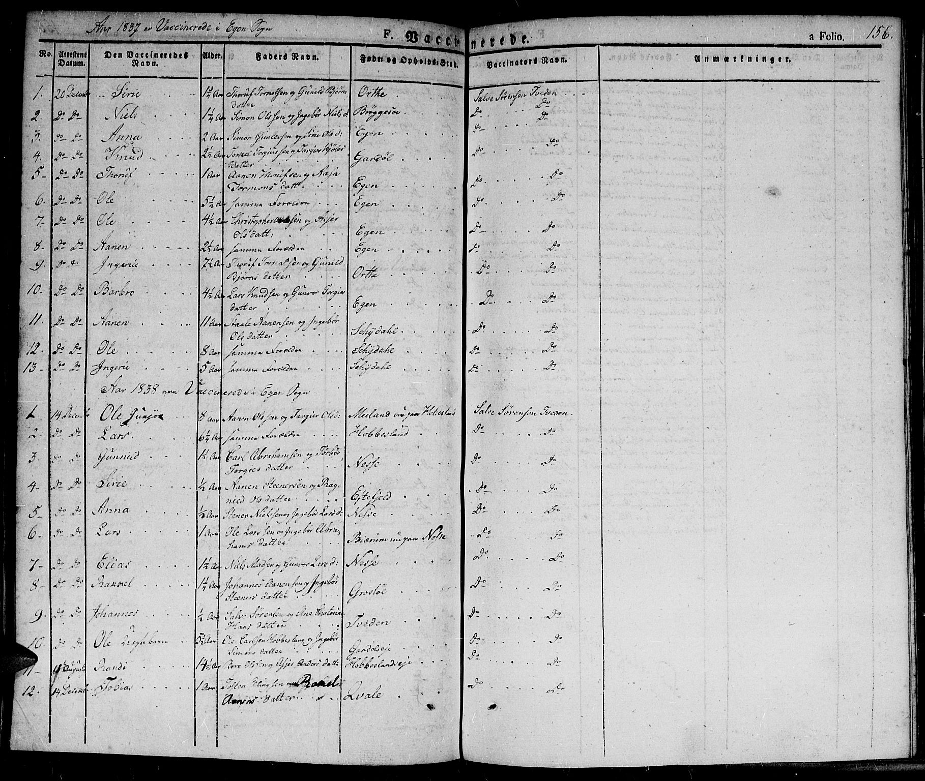 Hægebostad sokneprestkontor, SAK/1111-0024/F/Fa/Fab/L0001: Parish register (official) no. A 1, 1823-1867, p. 156