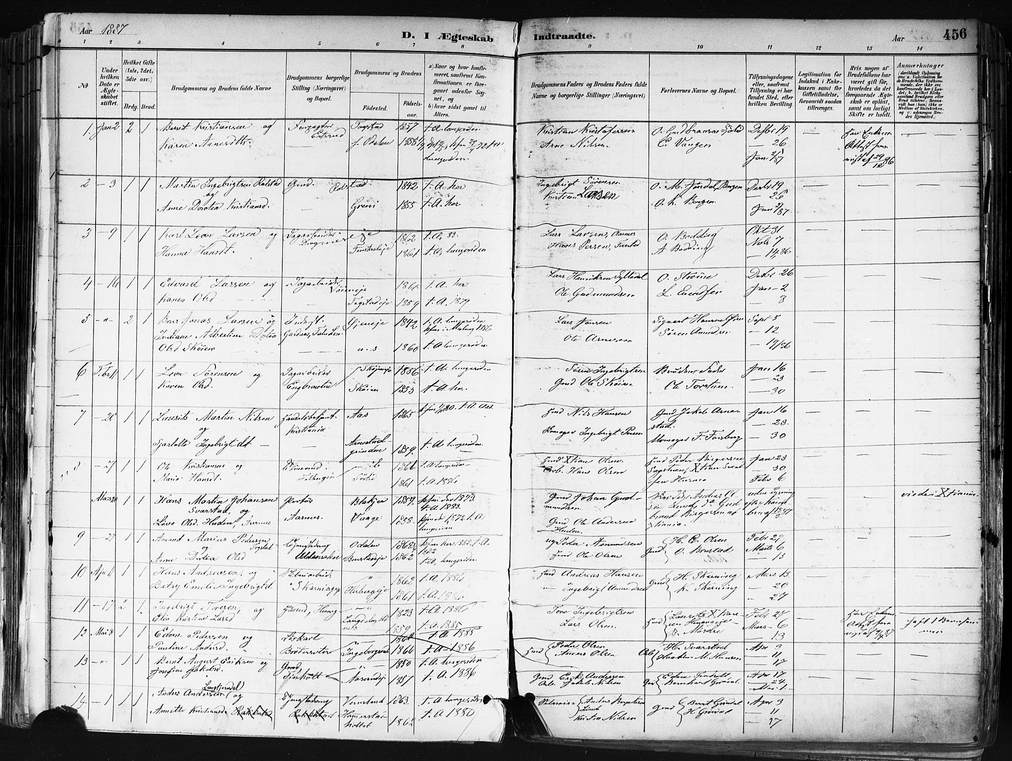 Nes prestekontor Kirkebøker, SAO/A-10410/F/Fa/L0010: Parish register (official) no. I 10, 1883-1898, p. 456