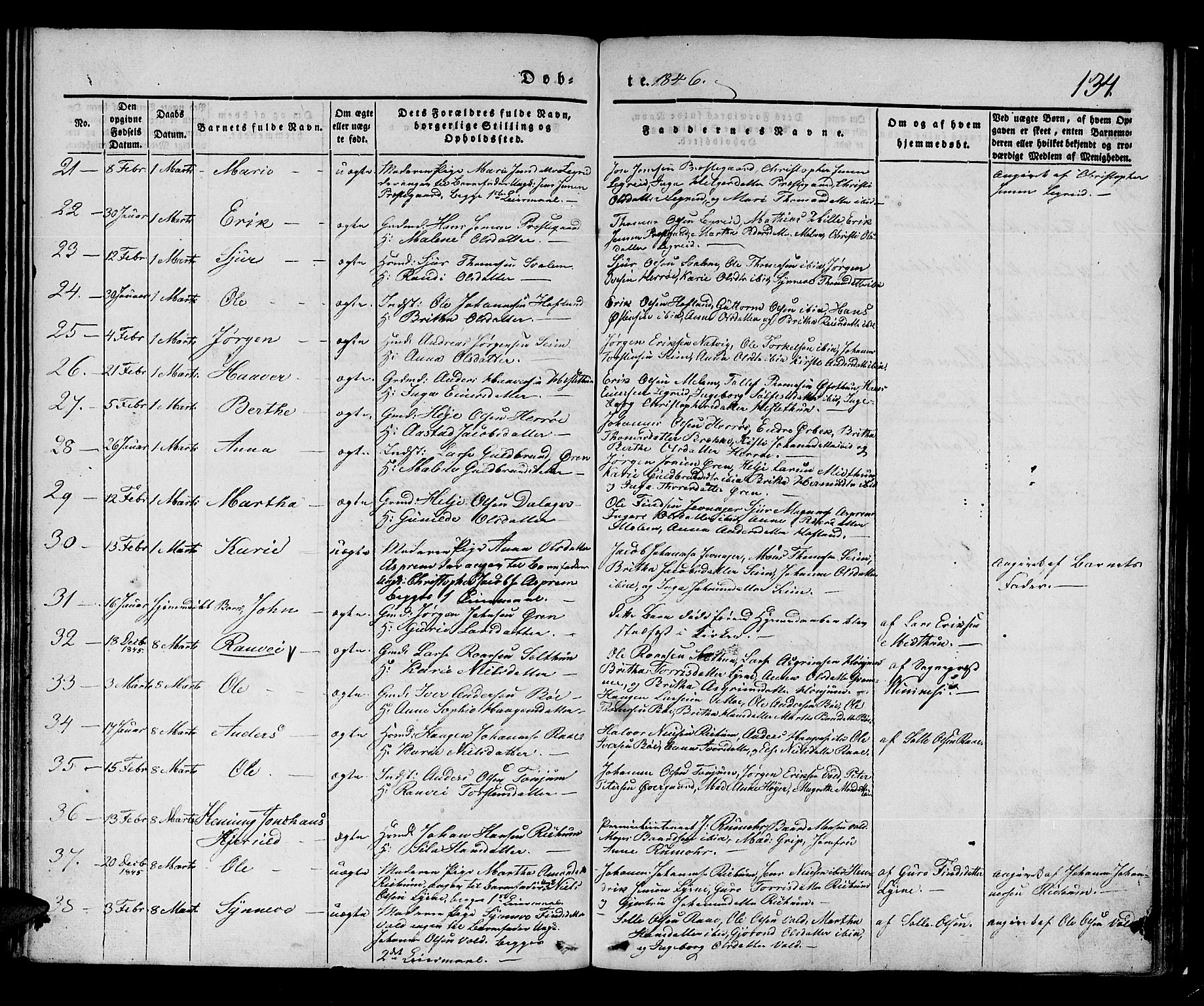 Lærdal sokneprestembete, AV/SAB-A-81201: Parish register (official) no. A 6, 1835-1849, p. 134