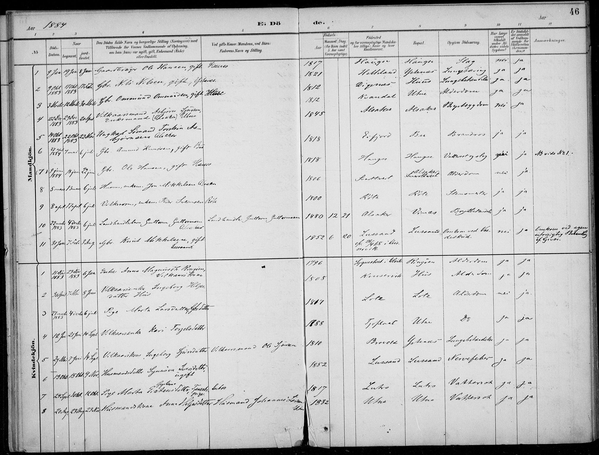Ullensvang sokneprestembete, SAB/A-78701/H/Haa: Parish register (official) no. E  3, 1883-1916, p. 46