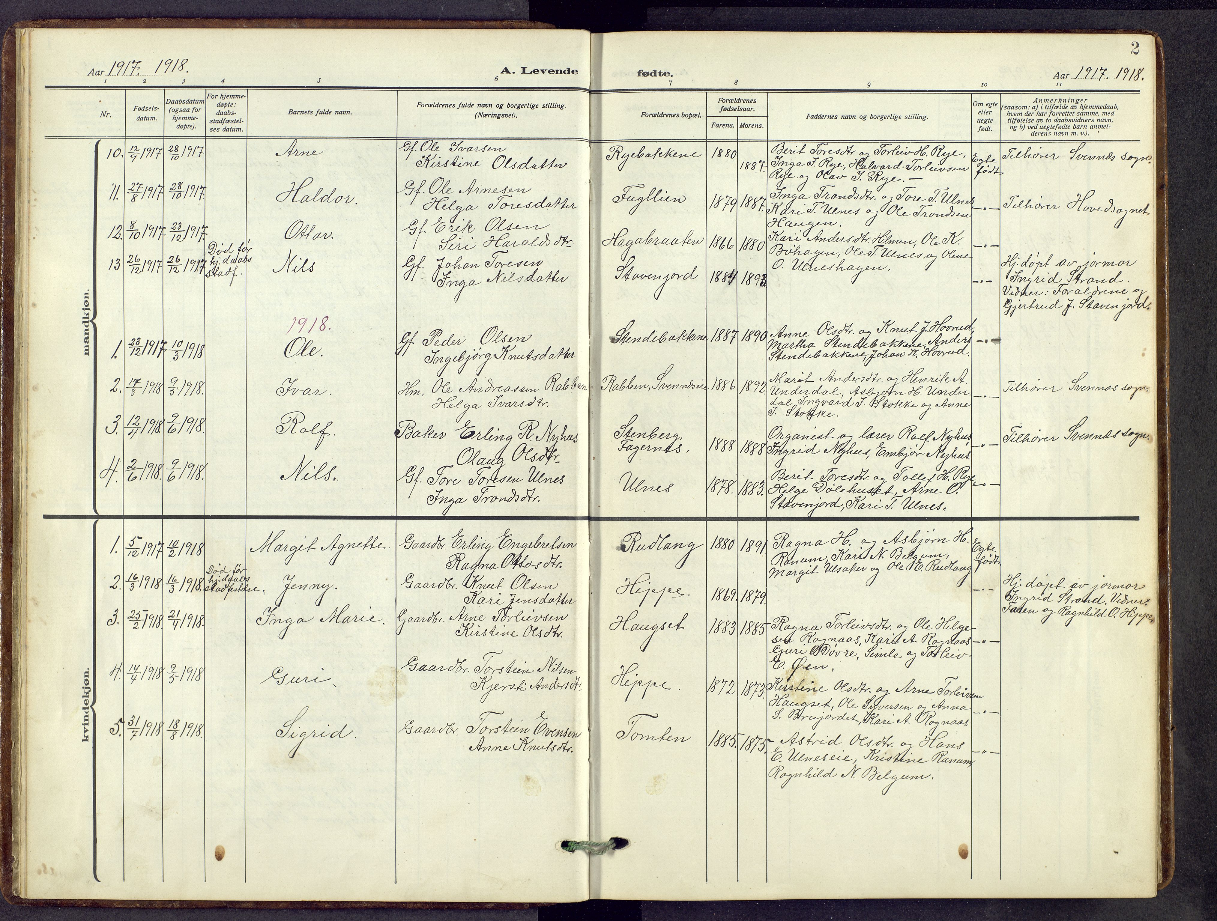 Nord-Aurdal prestekontor, AV/SAH-PREST-132/H/Ha/Hab/L0014: Parish register (copy) no. 14, 1917-1953, p. 2