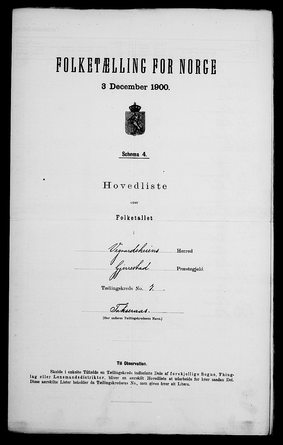 SAK, 1900 census for Vegårshei, 1900, p. 31