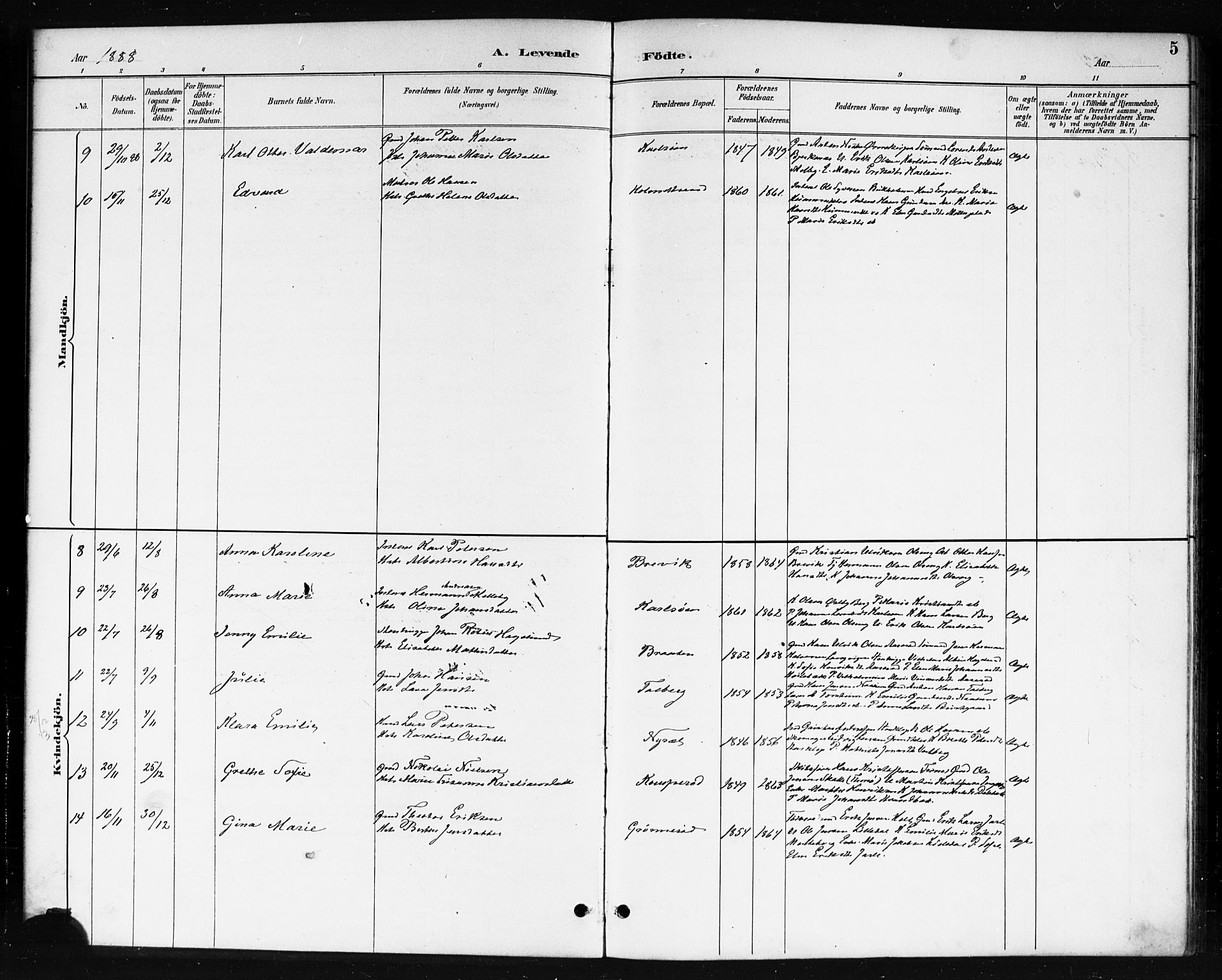 Skjeberg prestekontor Kirkebøker, SAO/A-10923/F/Fb/L0001: Parish register (official) no. II 1, 1886-1894, p. 5