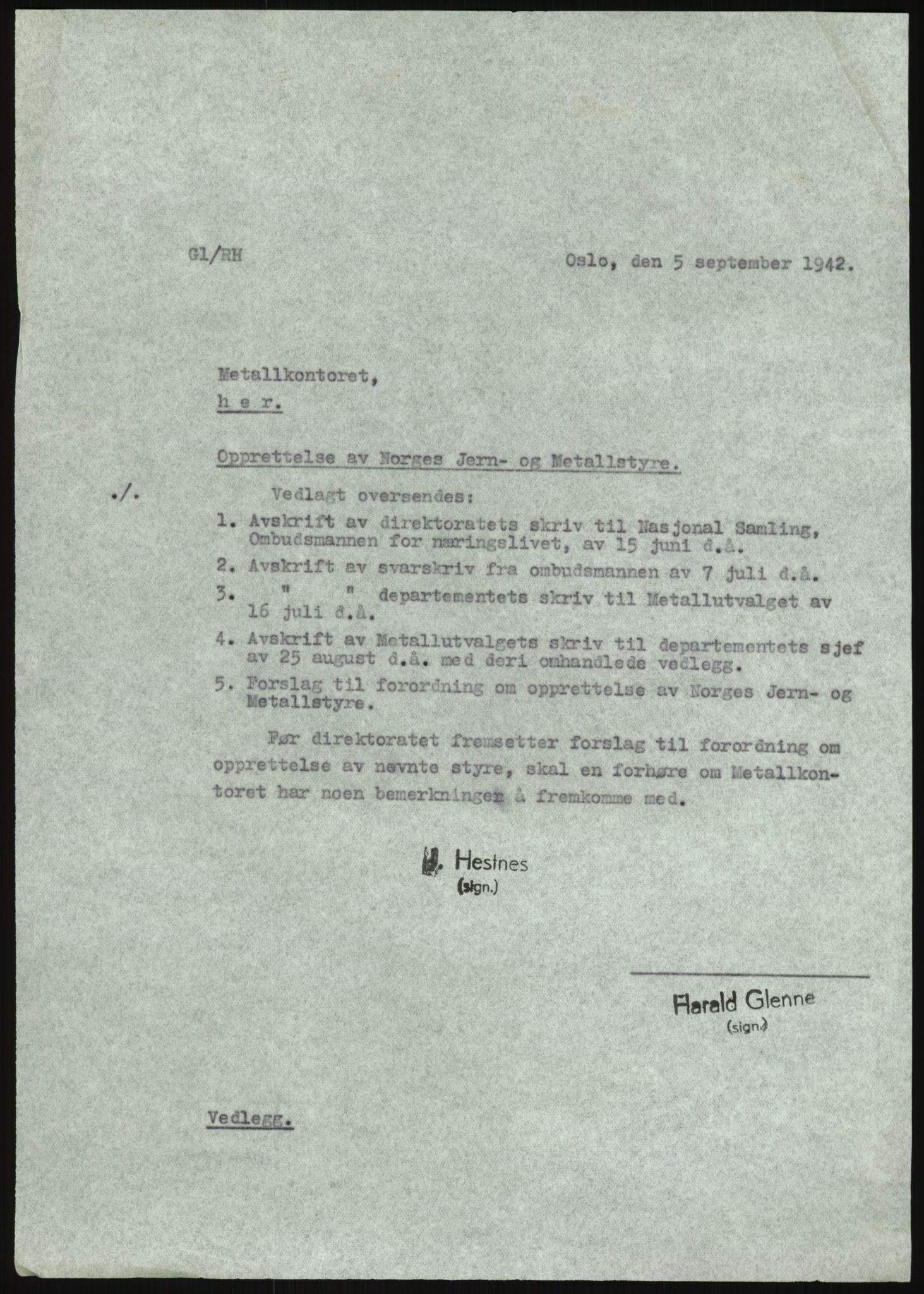 Direktoratet for industriforsyning, Sekretariatet, RA/S-4153/D/Df/L0054: 9. Metallkontoret, 1940-1945, p. 1663