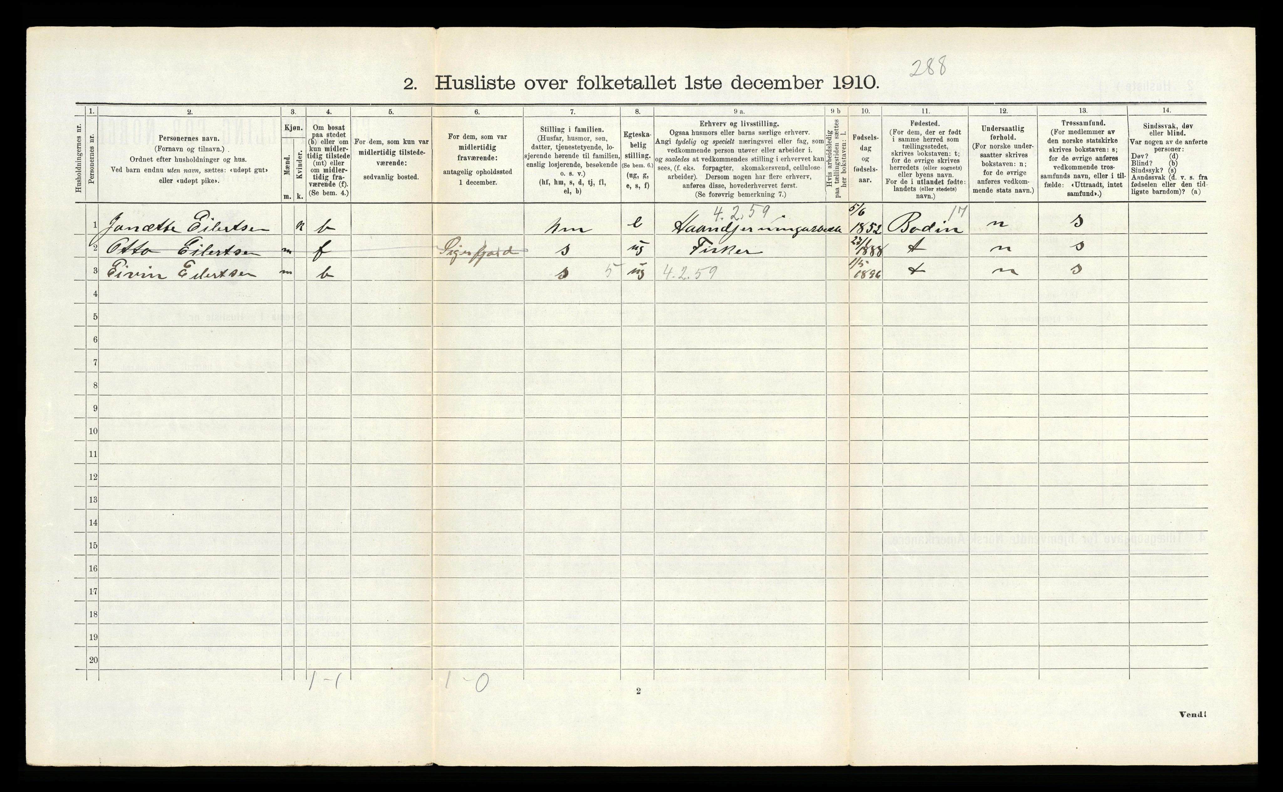 RA, 1910 census for Vågan, 1910, p. 1556