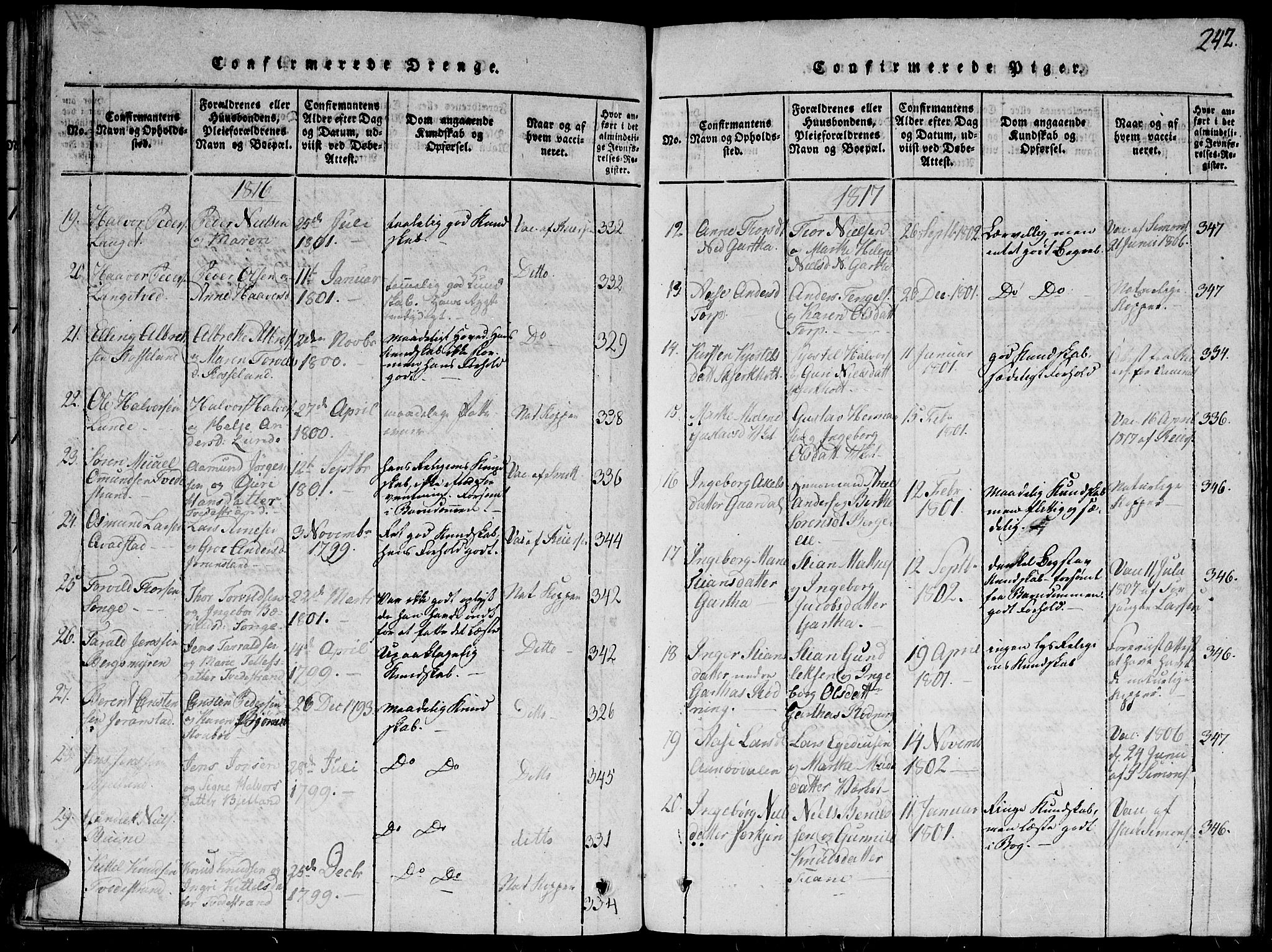 Holt sokneprestkontor, AV/SAK-1111-0021/F/Fb/L0006: Parish register (copy) no. B 6, 1813-1823, p. 242