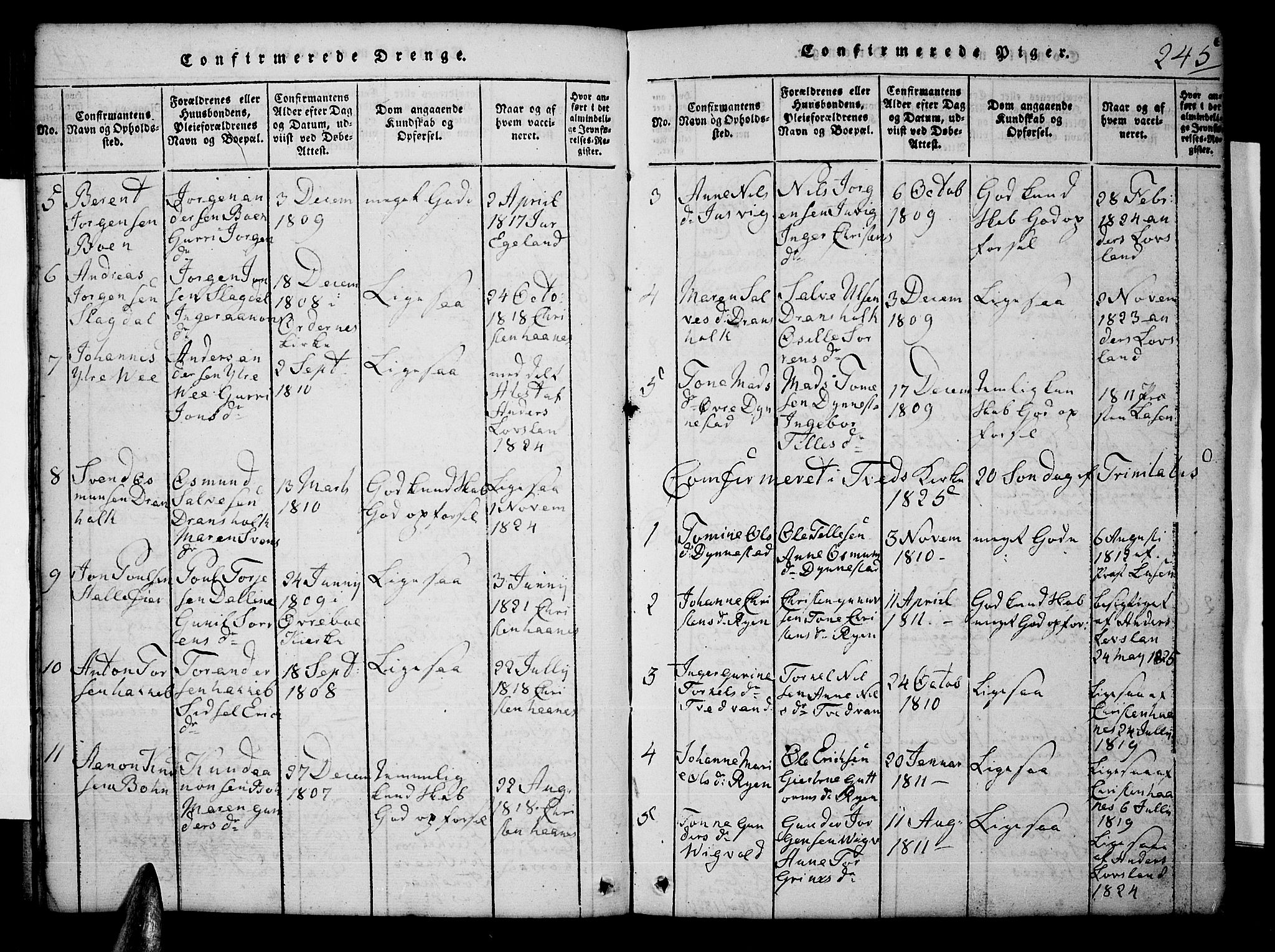 Tveit sokneprestkontor, AV/SAK-1111-0043/F/Fb/L0001: Parish register (copy) no. B 1, 1820-1834, p. 245