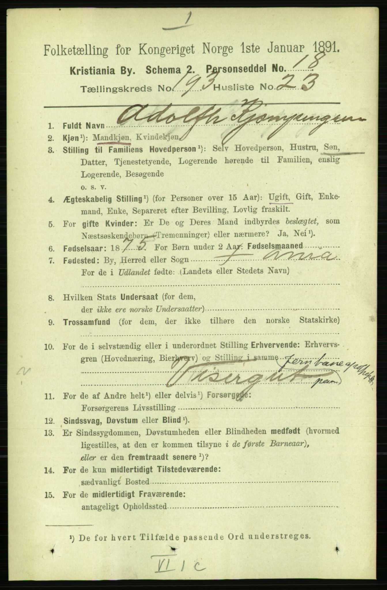 RA, 1891 census for 0301 Kristiania, 1891, p. 116631