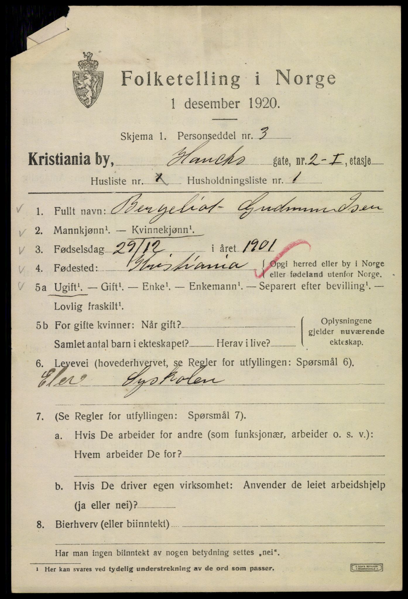 SAO, 1920 census for Kristiania, 1920, p. 272431