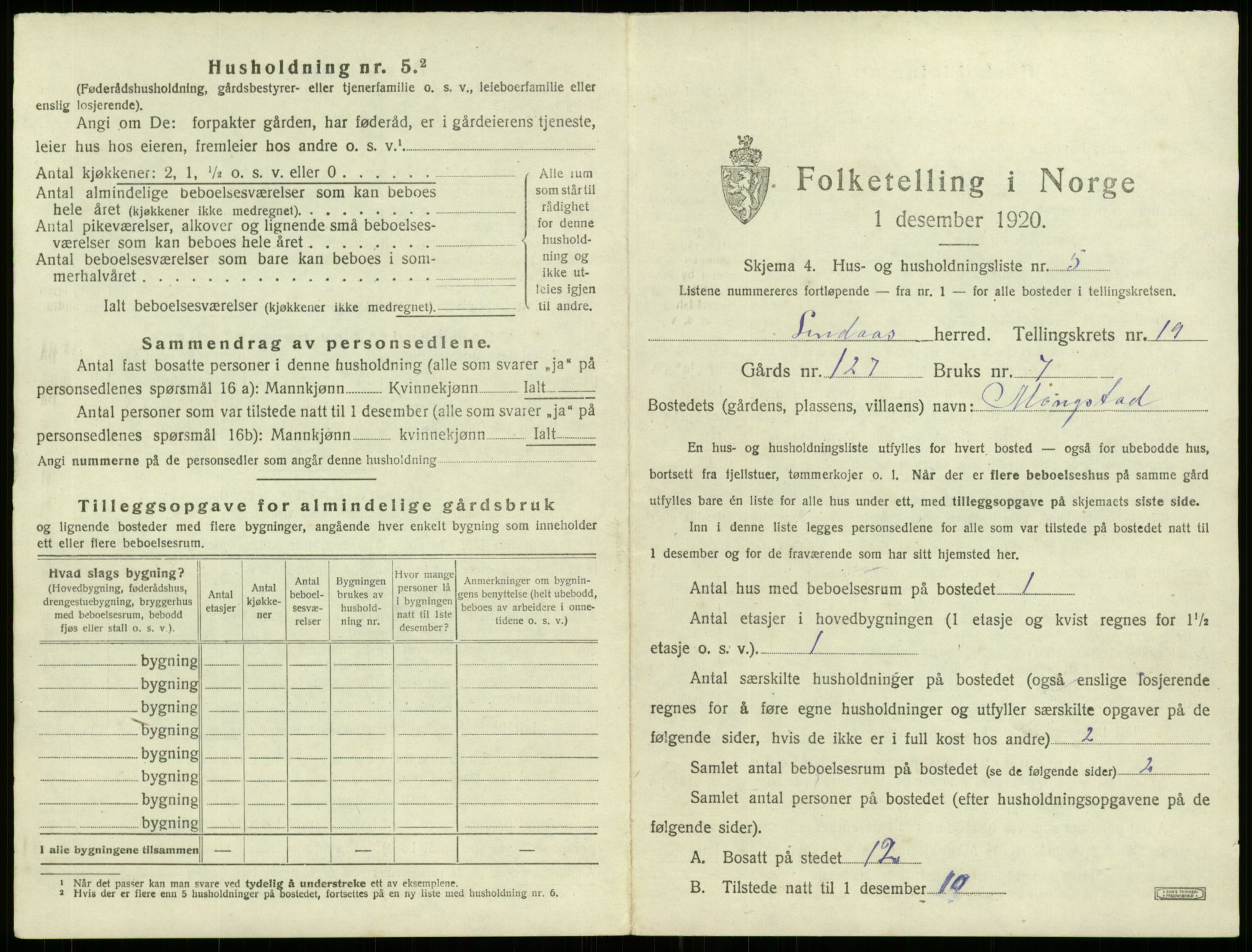 SAB, 1920 census for Lindås, 1920, p. 1353