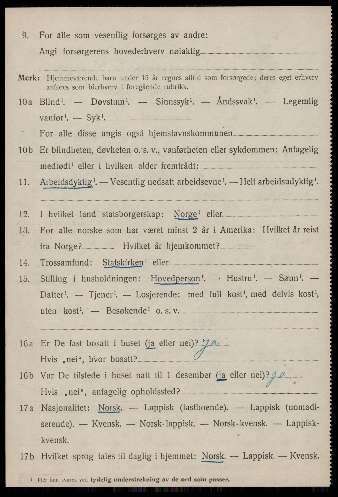 SAT, 1920 census for Rennebu, 1920, p. 1261